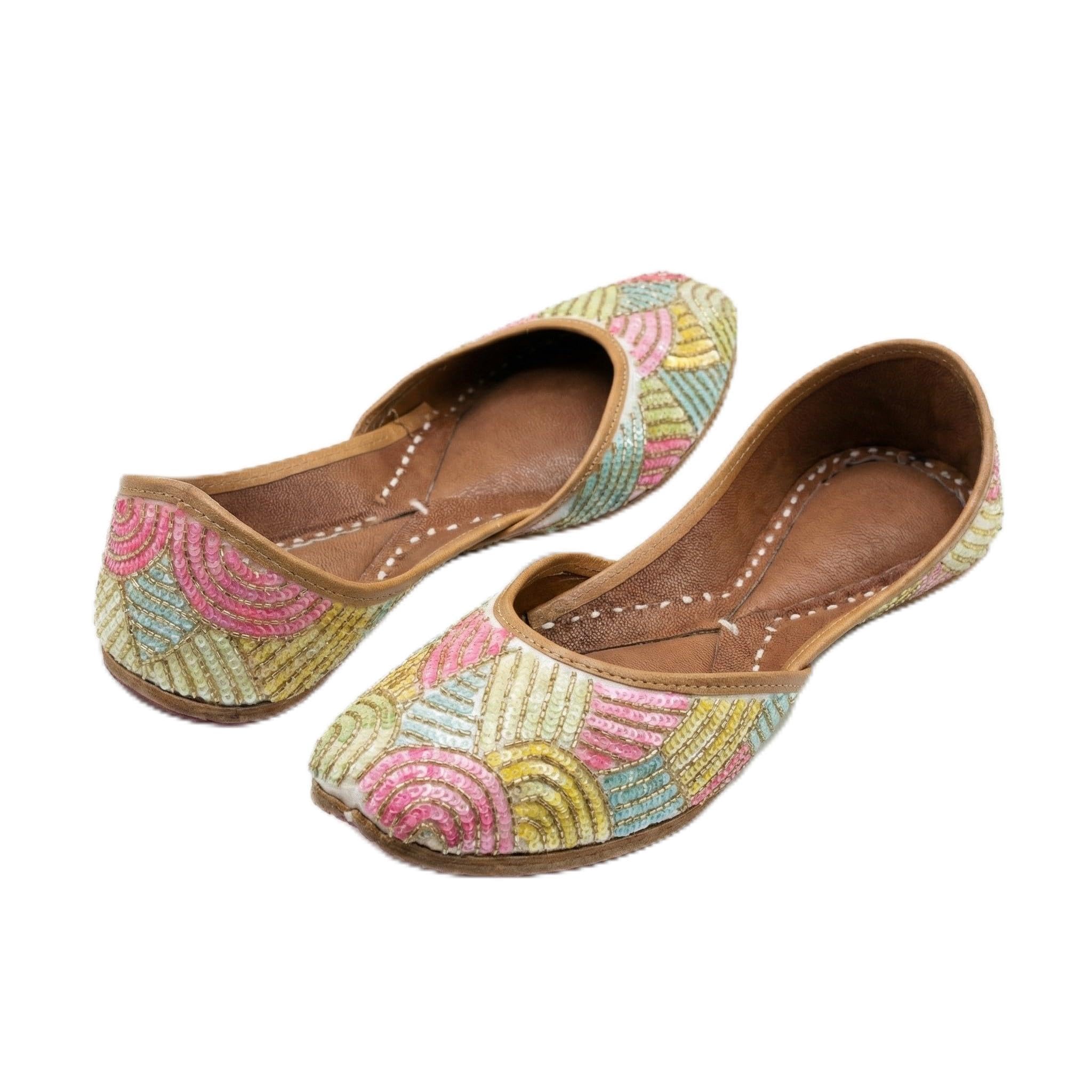 Saira White Multicolor Sequin Embroidered Punjabi Jutti for Women | Handcrafted Festive Footwear | Model C3-image-40
