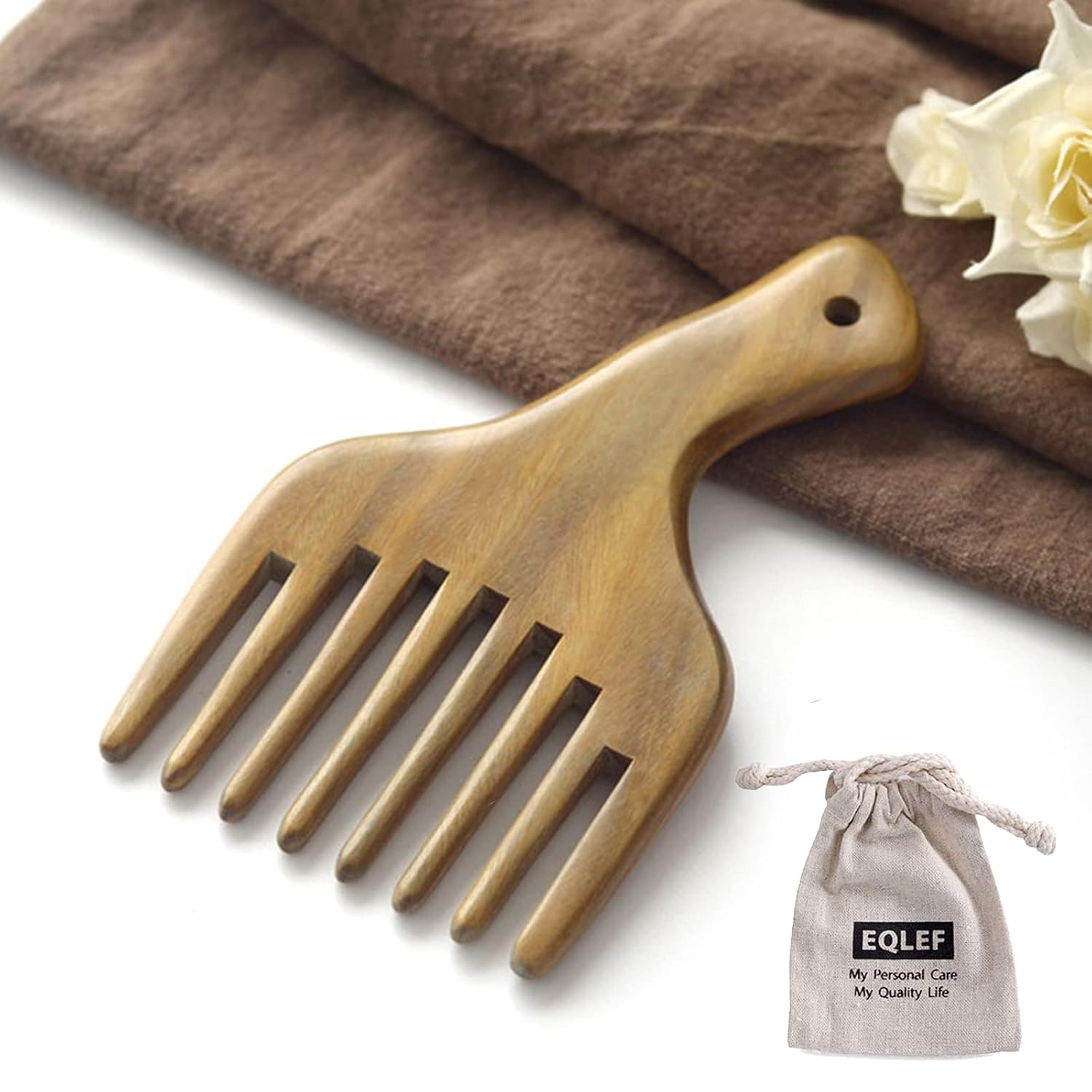 Massage Comb Wooden Comb Hair Pick Wide Tooth Green