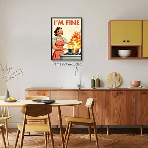 Miniatura 3 de Retro Modern Inspirational Positive Kitchen Canvas Wall Art Funny 50s Im Fine Quotes Poster 12x16inch Unframed Vintage Cooking Print Painting