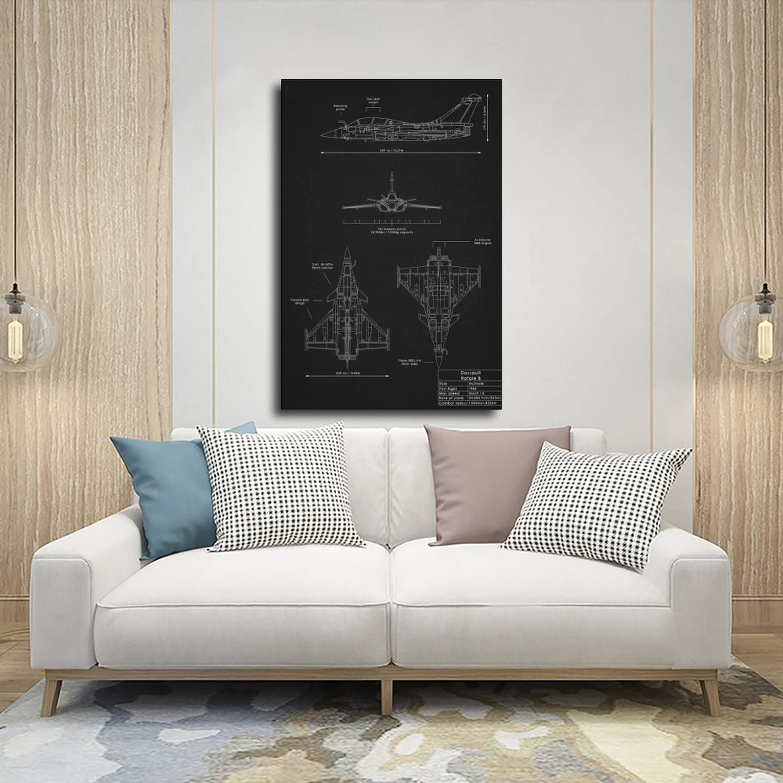 Poster Décoratif Dassault Rafale Jets Fighter Sur Toile Pour Salon, Chambre à Coucher, 30 X 45 Cm