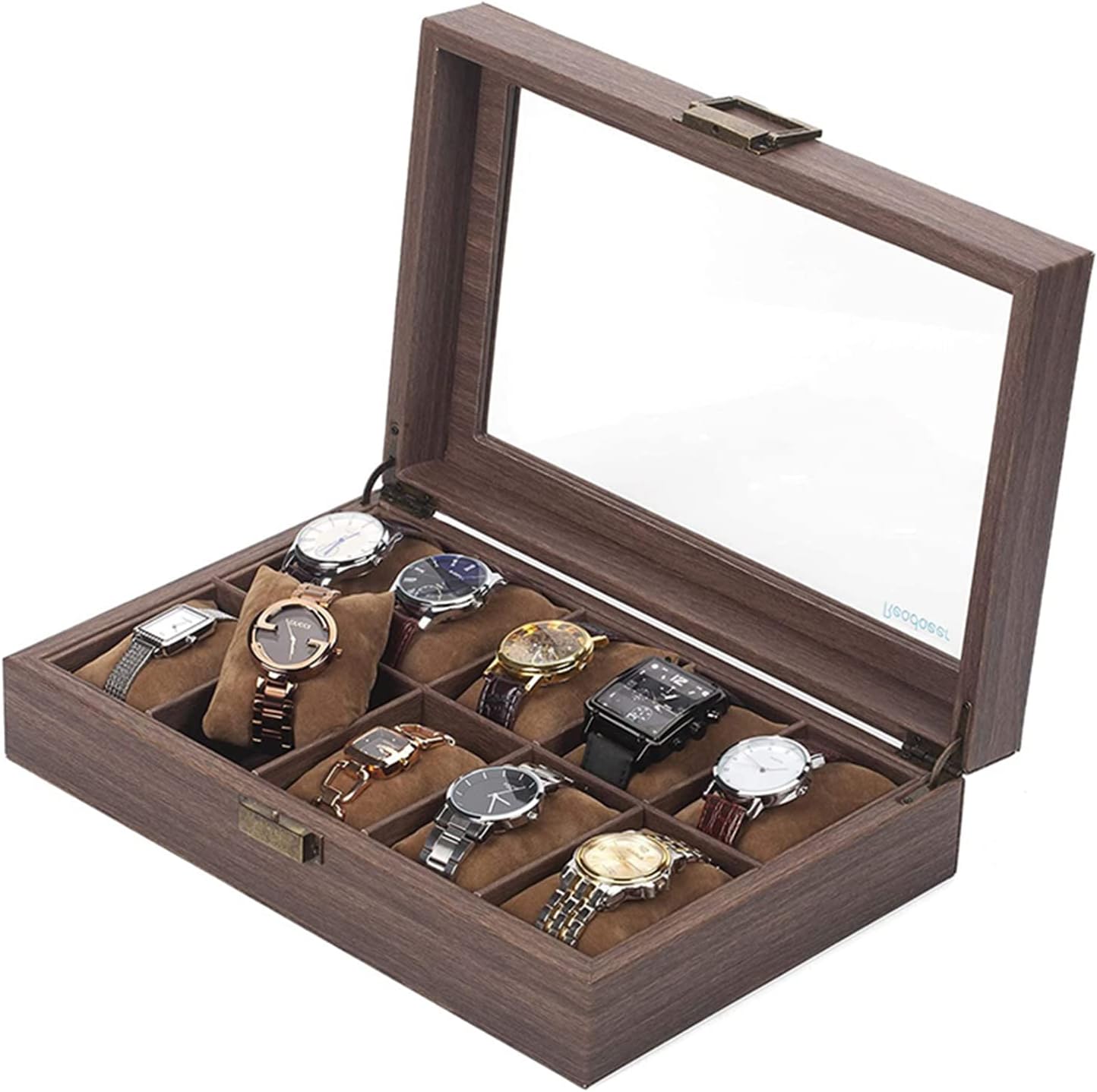MARURY PU Leather Luxury Watch Storage Box, Organizer for Men, 10 Slots Pillows Large Jewelry Box, Display Case Ideas（35cm）
