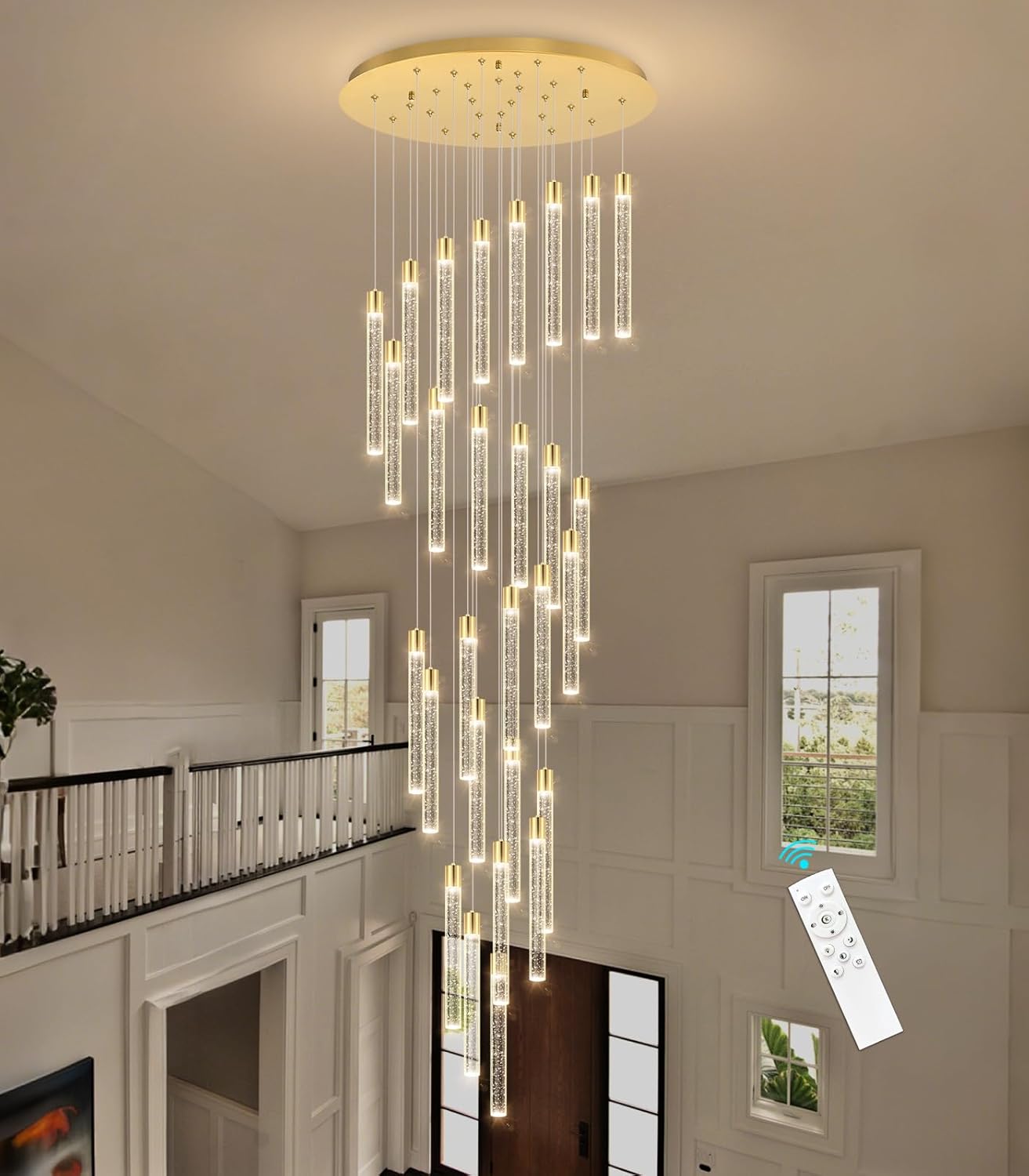 28-Light Long Large Modern Led Crystal Chandeliers Modern Spiral Chandeliers High Ceilings Chandelier for Staircase Foyer Gold