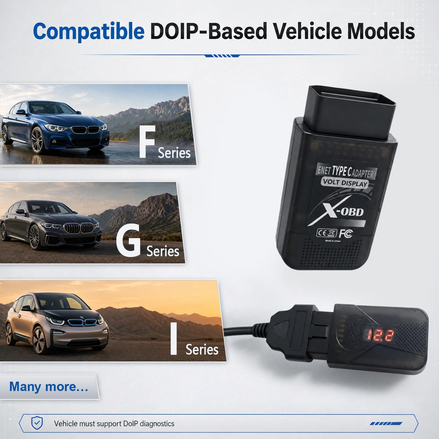 ENET Adapter for BMW F-G-I-Series OBD2 to USB-C Connector with Volt Display