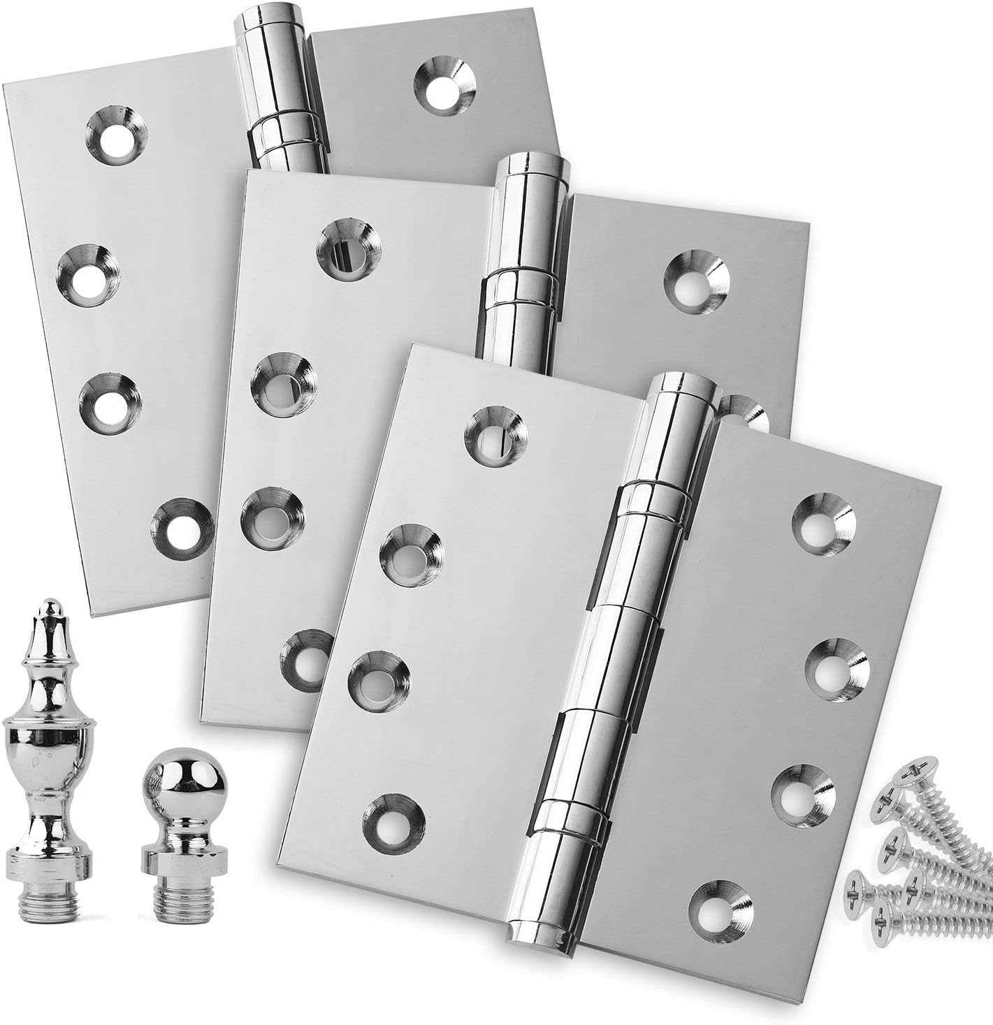 EMBASSY Door Hinge Solid Brass - 4 x 4 Inch, Heavy Duty, Polished Chrome, Ball Bearings, Rust Resistant Stainless Steel Pin, Architectural Designer Grade, Home Improvement, 3 Pack