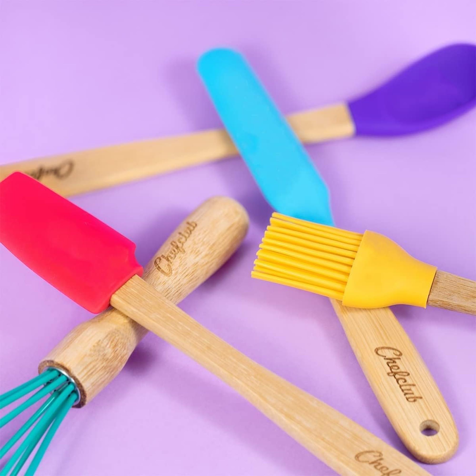 Chefclub Kids Cooking 5-Piece Utensils Set Heat Resistant Non Stick Silicone for Kids and Beginner Cooking, Kitchen & Cookware Gadgets - Cooking, Mixing, Whisking, Brushing - Image 6