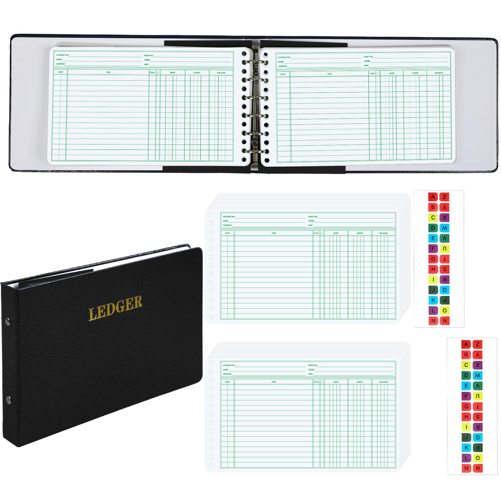 Skyygemm Ringbuch mit 200 Stück, 12,7 x 21,6 cm, kleine Registerblätter, Bücher für Buchhaltung, Buchhaltung, Buchhaltung, Buchhaltung, Geschäft, mit Spalten für Debitguthaben, schwarzer Einband,