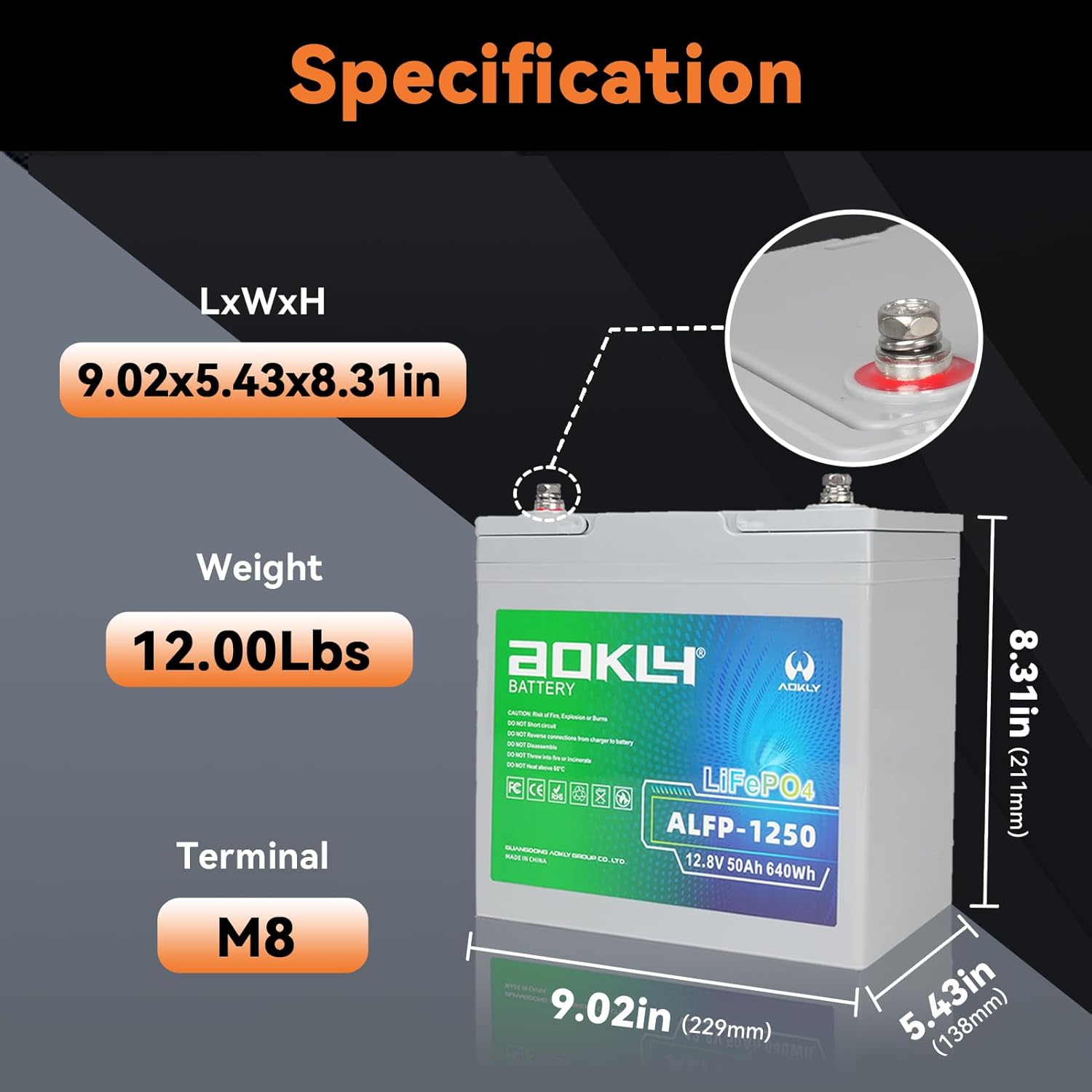 12V 50Ah LiFePO4 Lithium Battery with 50A BMS, 4000+ Deep Cycles AOKLY Lithium Battery Portable and Lightweight For RV, Marine, TrollingMotor, Camping, Travel,Fish Finder,Solar, Winter Power Shortage