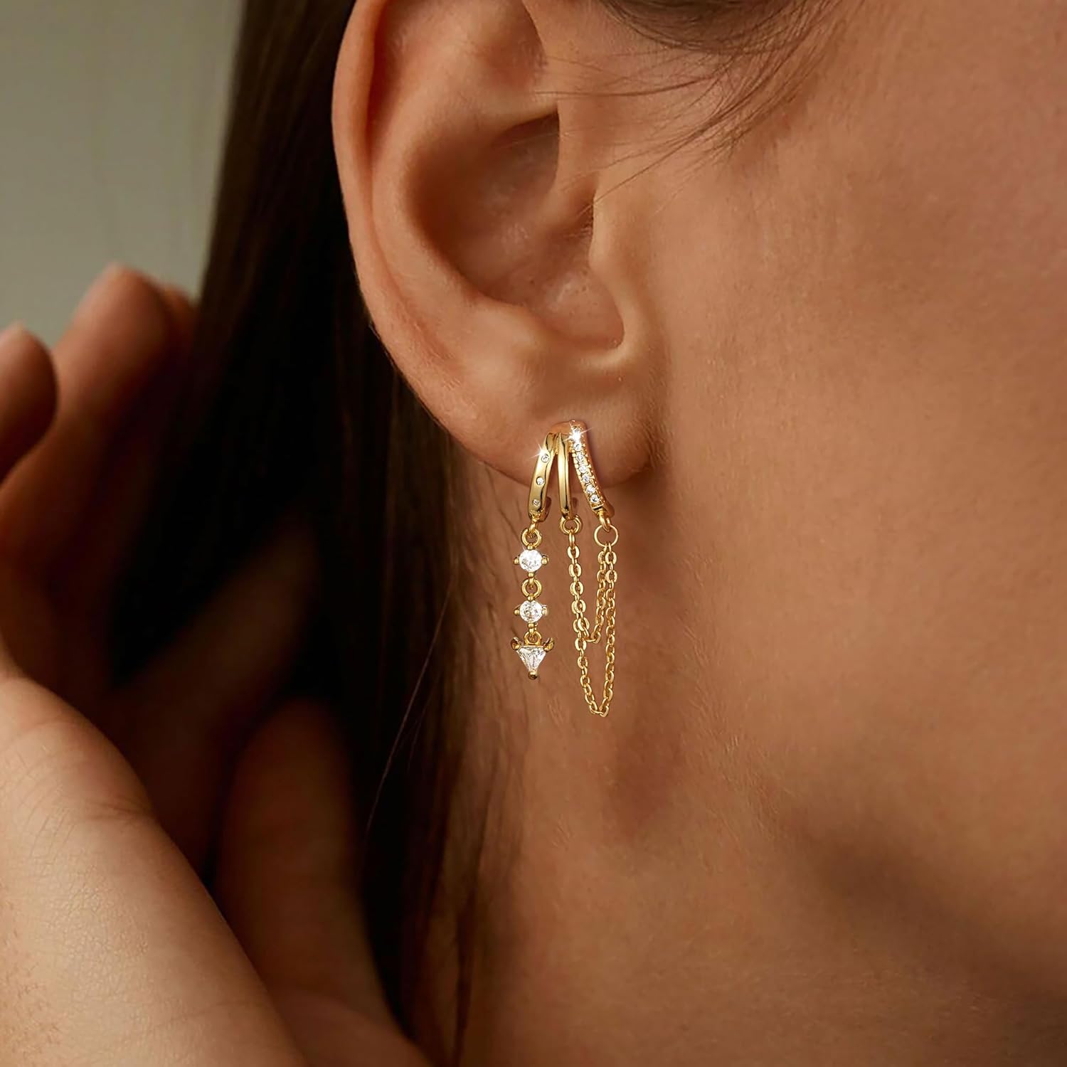 Dangle Earrings for Women 14K Gold Plated Chain Earrings Ligheweight Hypoallergenic Huggie Drop Stud Earring for Women Jewelry Trendy - Image 2