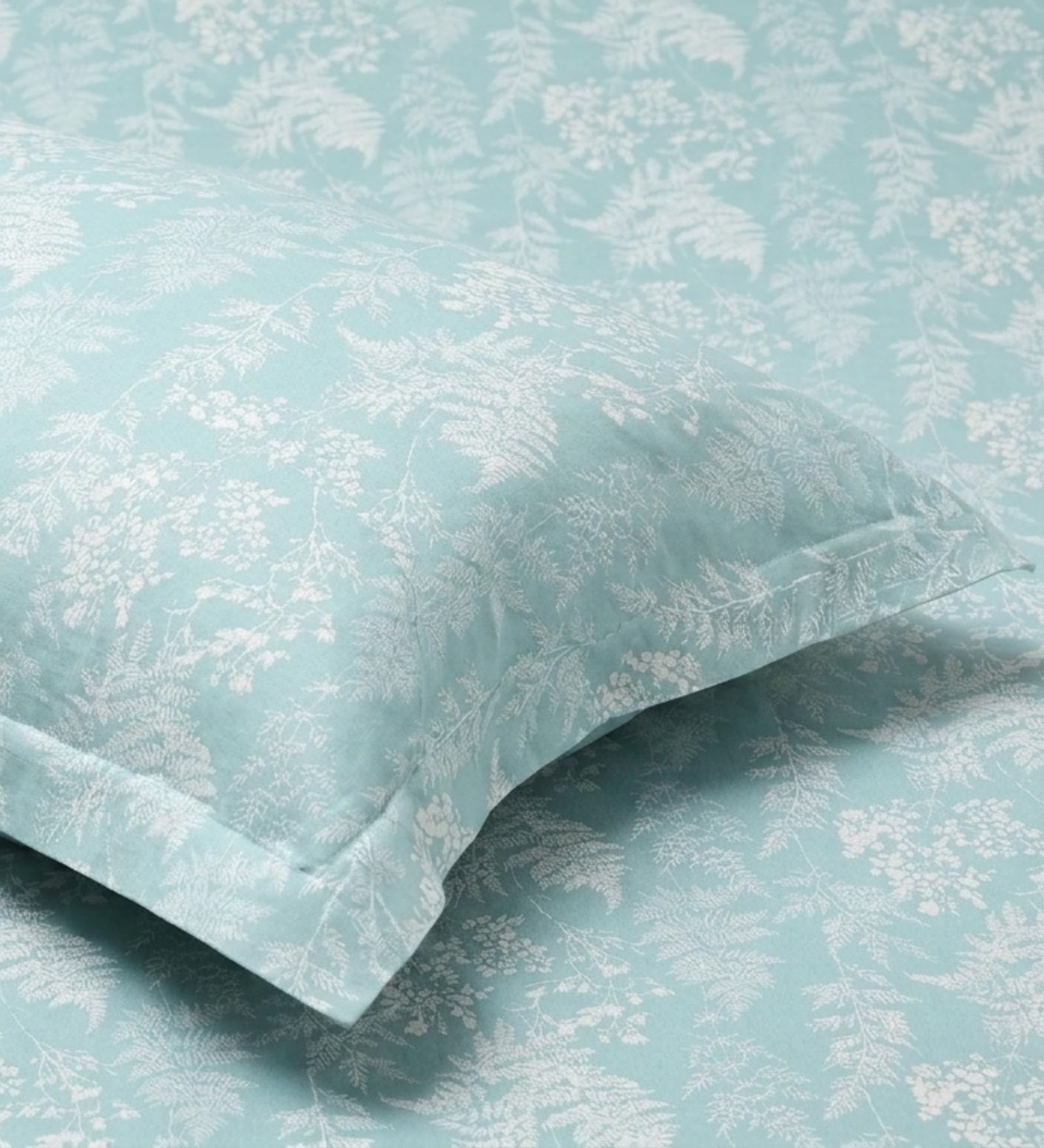 Mafatlal King Size Bedsheet - Beige Blue Leaf Print -10