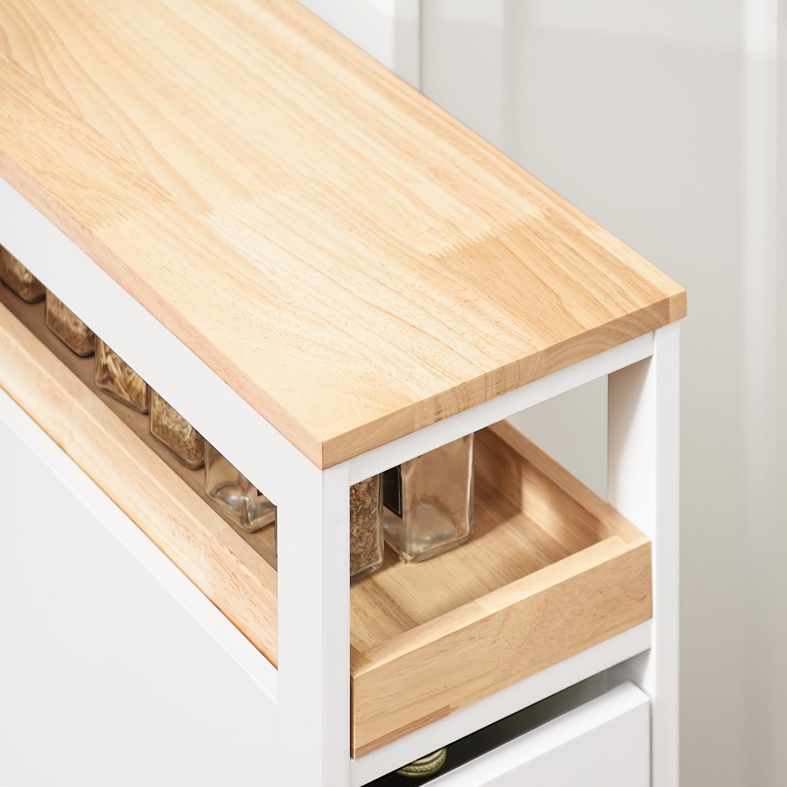 SoBuy Carrito Auxiliar con Ruedas 20 cm & cajones, 79x51x20cm, Cocina/baño | Carro Cocina con bandeja extraíble & encimera estable, flexible y versátil, carga de 22 kg, MDF, NSR11-WN