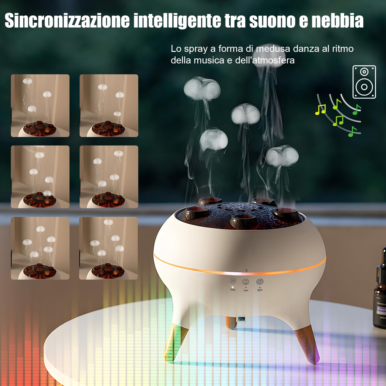 Jellyfish Diffusore di aromi, diffusore di oli essenziali, 250 ml, umidificatore, sincronizzazione musicale, Jelly Fish con luce a 7 colori, telecomando e timer per l'ufficio domestico (bianco)