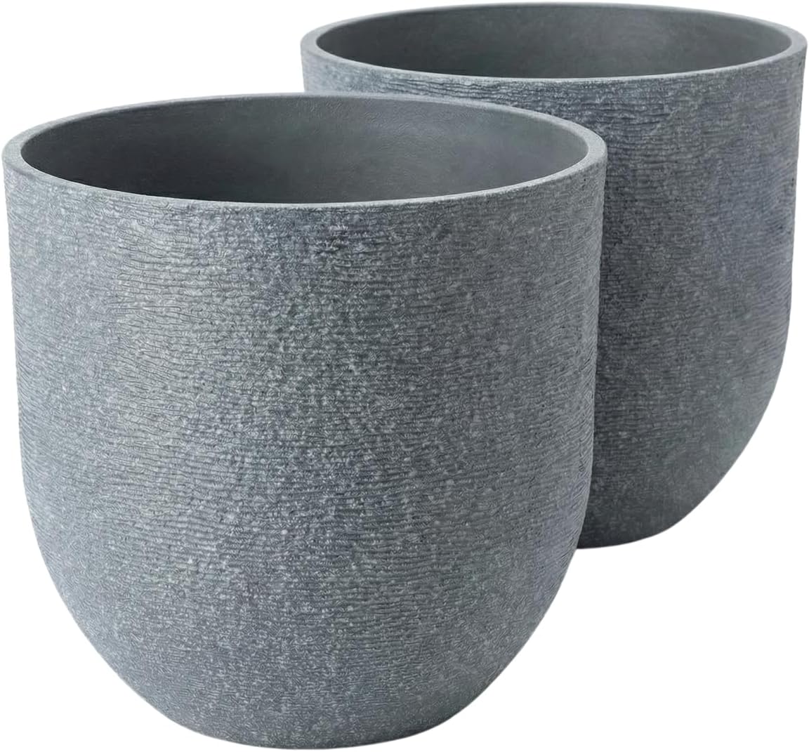 10 inch Plant Pots Stone Finish Lightweight Flower Planter with Drainage Hole for Outdoor Garden Patio Indoor Greenery, Set of 2 (Cyan Blue)