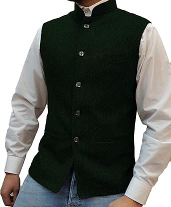 Solovedress Mens Vintage Suit Vest Zhongshan High Collar Tweed Waistcoat for Men Groosmens