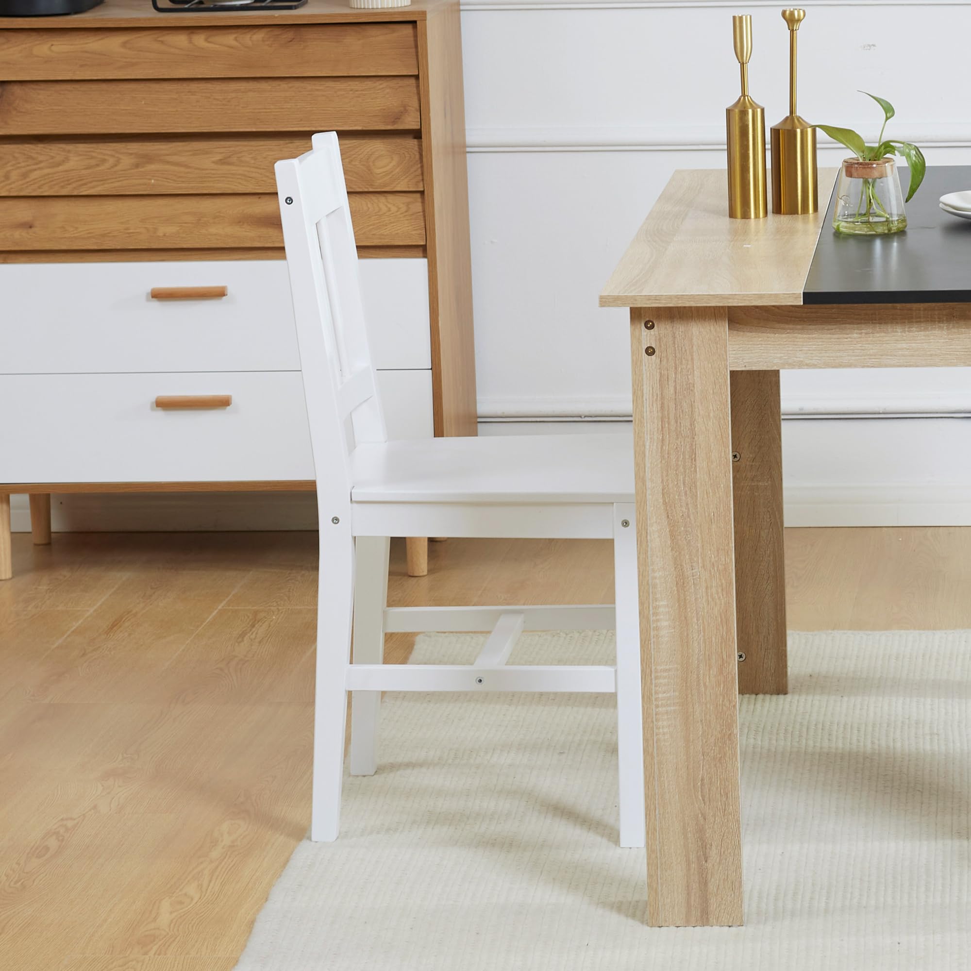 HOMCOM Esszimmerstühle 4er Set mit Rückenlehne Wohnzimmerstuhl, Weiß | Küchenstuhl, Stühle, Essstühle aus Massivholz, für Esstisch
