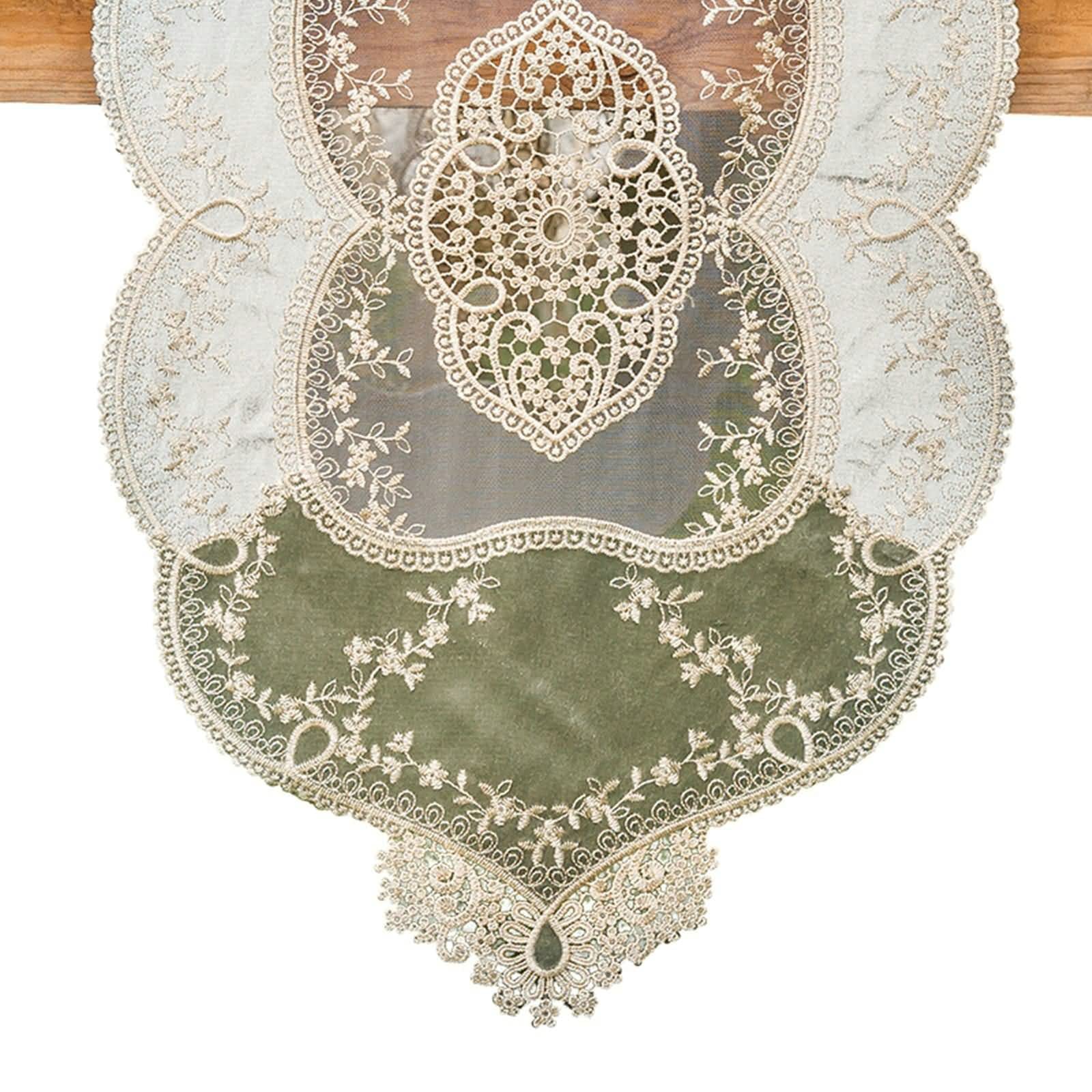 Chemin de table lavable anti-tache vert floral 40x150cm