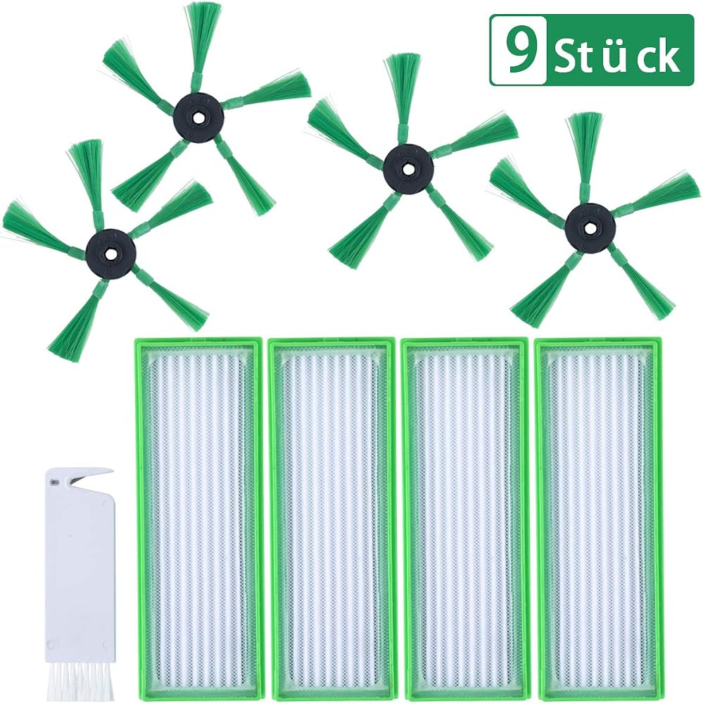 LAOYE 9 Pcs Rechange Accessoires pour Robot aspirant compatible avec Vorwerk Kobold VR200 VR300 - Rechange 4 Filtres d'allergie HEPA 4 brosses latérales 1 brosse