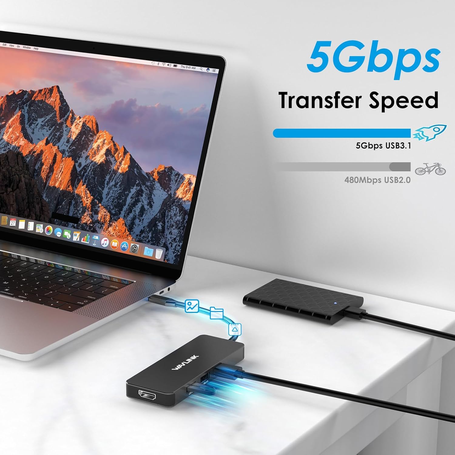 WAVLINK USB C Docking Station Dual Monitor, 4K HDMI, 100W PD, 3X USB3.1, SD/TF Card Reader, USB C Hub Dongle for MacBook Pro/Air, iPad Pro, Surface, XPS, Thunderbolt 3/4 Laptops, Black