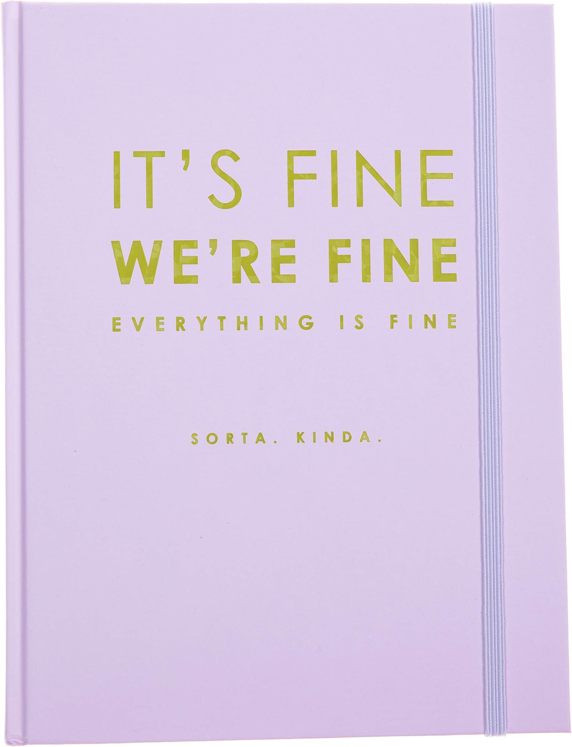 Graphique Hardbound Journal, "It's Fine We're Fine" Design – Cute Portable Notebook, 200 Lined Pages, Lavendar & Lime Cover, 6.75” x 8.5” x .75” – For Taking Notes, Lists and More