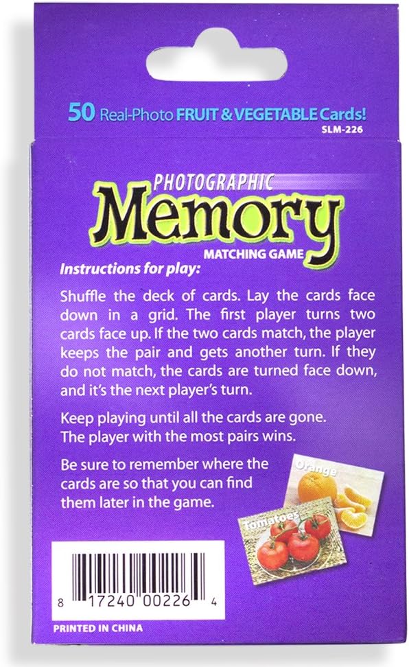 Stages Learning Materials Picture Memory Fruits & Vegetables Card Game Memory Game, Purple, Size 5 x 3