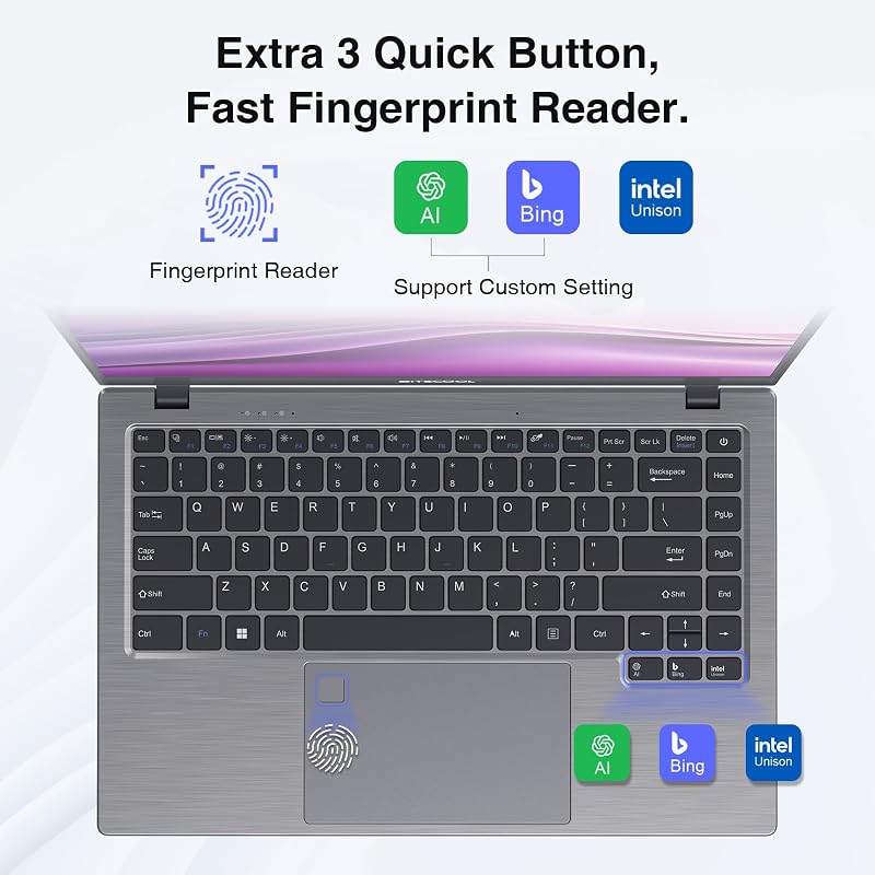 BiTECOOL 14-inch Win 11 Laptop Computer, 16GB RAM 512GB NVMe SSD Laptop, Core N95 Processor up to 3.4GHz, FHD IPS Display, 2.4G/5G WiFi, BT 5.0, RJ45, Type C, Webcam and Fingerprint Reader image 6