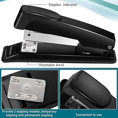 Miniatura 4 de Thenshop Juego de 30 grapadoras de escritorio, dispensadores de cinta, grapadoras negras para escritorio y oficina, con grapas estándar, dispensador