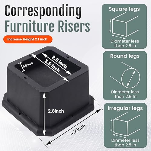 Miniatura 2 de BTSD-home Elevadores de muebles de 2 pulgadas, elevadores de cama resistentes ajustables para dormitorio, elevadores de mesa, escritorio, silla,