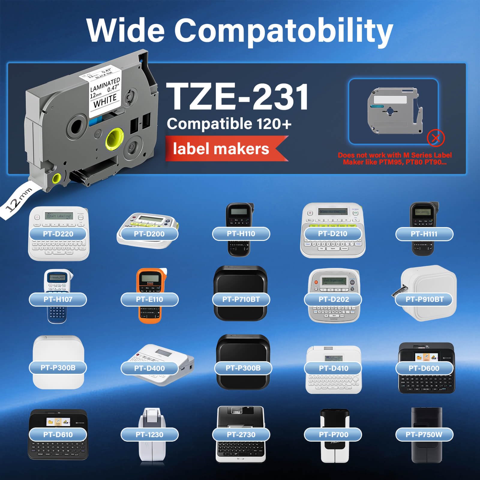 Amazon.com: TZE-231 Label Maker Tape 12mm 0.47 Laminated Black on