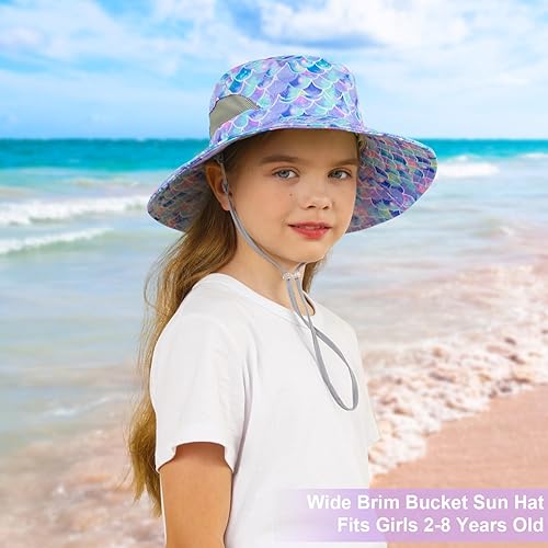 Miniatura 2 de Sombrero de sol para niñas de 2 a 8 años de malla con protección UV, sombrero de playa plegable para niñas de 2 a 8 años