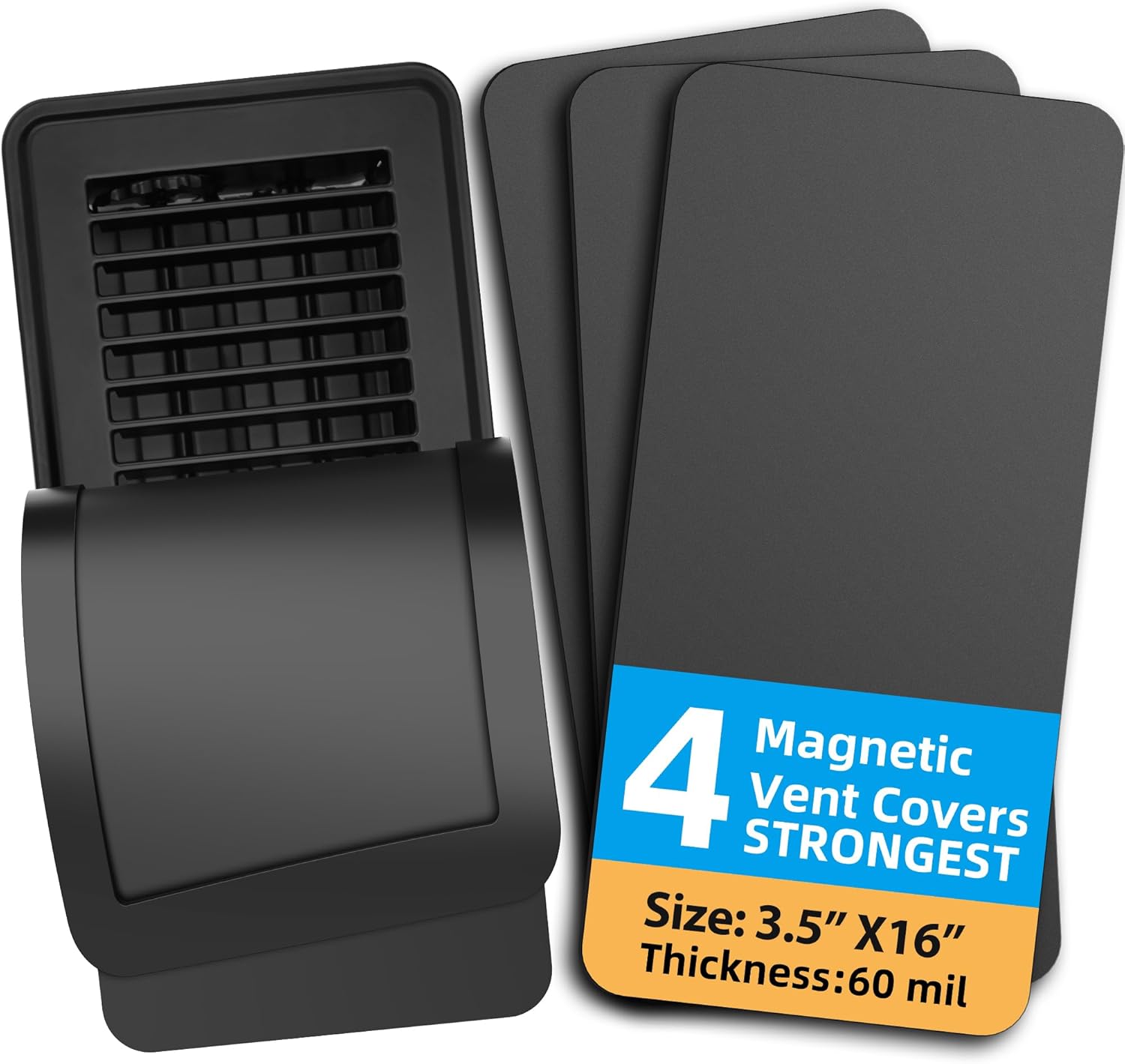 Magnetic Floor Vent Covers (4 Pack) for Complete Sealing of Residential Standard Floor Vent Covers 3.5" X 12" for Floor, Wall, or Ceiling Vents and Air Registers, for RV, Home HVAC and AC Vents