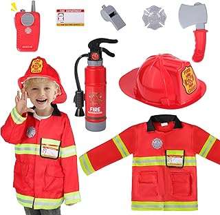 Firefighter Costume for Kids 3 4 5 Years, Toddler Fireman Toy with Dress Up Outfit & Fire Extinguisher, Pretend Play Gift for Toddler Boys Girls - Buy now