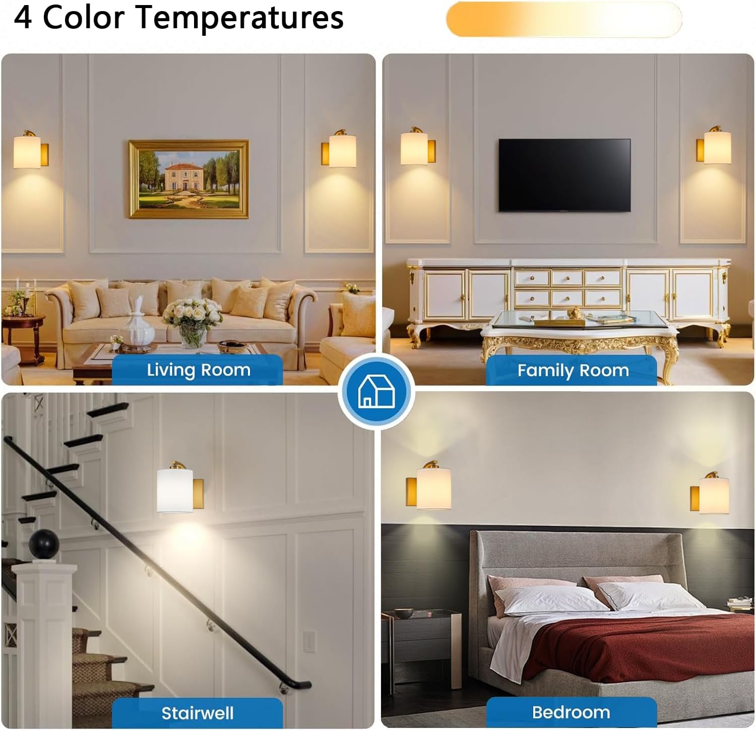 Battery Operated Wall Sconce Set of 2, Brushed Gold Cordless Rechargeable Wall Sconces with Dimmable LED Bulb, 13 Colors Wall Lights for Bedroom Living Room Hallway