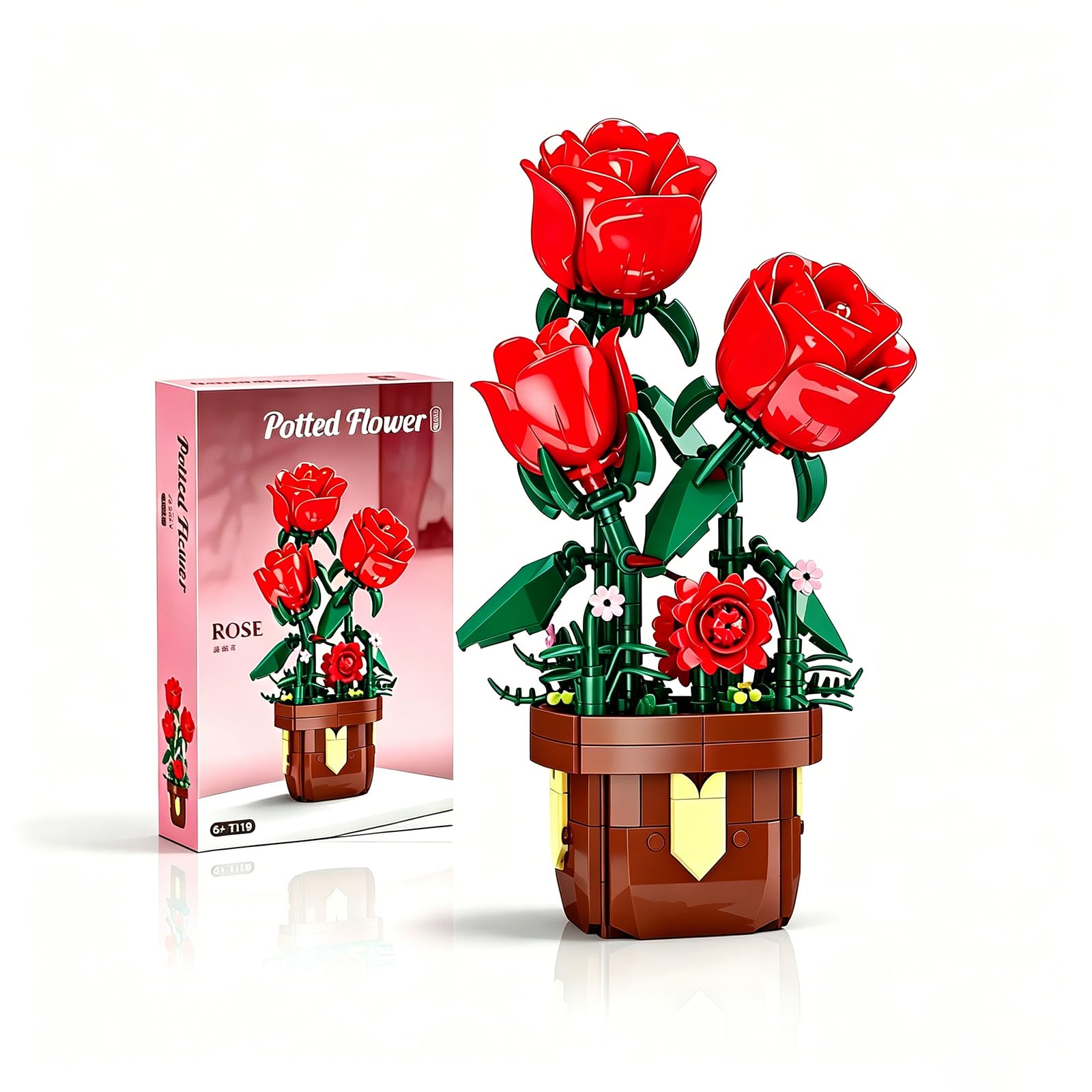 ALEENFOON Roses Flowers Building Block Set,Artificial Red Roses Flower Botanicals Bonsai Building Set,Office & Home Decor,Gift for Mother's Day,Valentine Day,Birthday,Christmas Day(307 PCS)