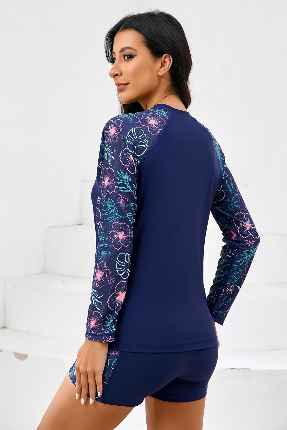 Halcurt Women's Built in Bra Rash Guard Long Sleeve Swimwear UPF 50 Two Piece Swim Shorts and Tops - Image 2