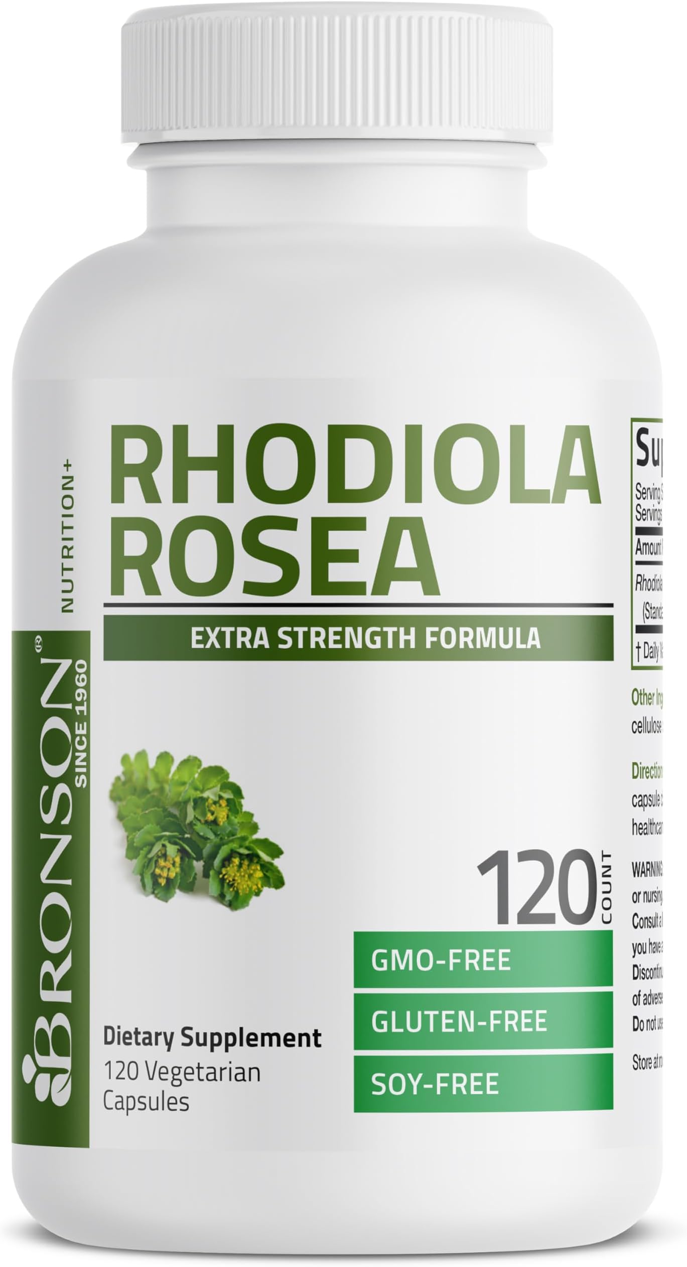 Bronson Rhodiola Rosea Vegetarian Capsules - Adaptogenic Herb - Brain, Stress & Mood Support - Non-GMO, 120 Count