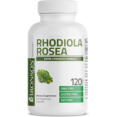 Bronson Rhodiola Rosea Vegetarian Capsules - Adaptogenic Herb - Brain, Stress & Mood Support - Non-GMO, 120 Count
