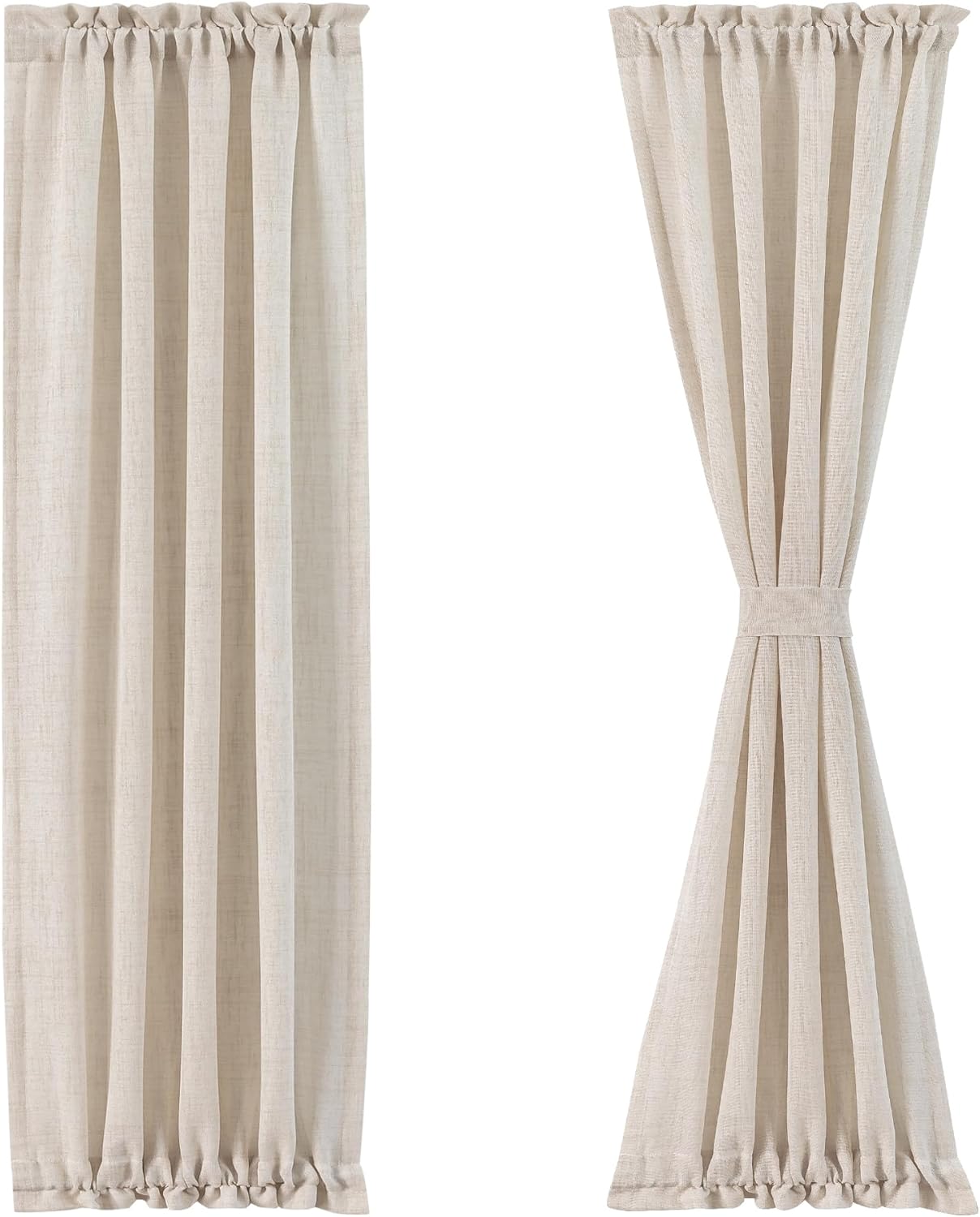 FMFUNCTEX Linen French Door Curtain Panels 72 Inches Long, Natural Flax Linen Window Draperies for Front Sliding Glass Door Tiebacks for Glass Door Patio Door Windows, Rod Pocket 2 Panels