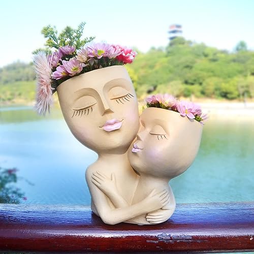 Miniatura 7 de WEWEOW Maceta facial  Macetas dobles en una para plantas de interior y exterior maceta de resina con agujero de drenaje lindas macetas de cara de