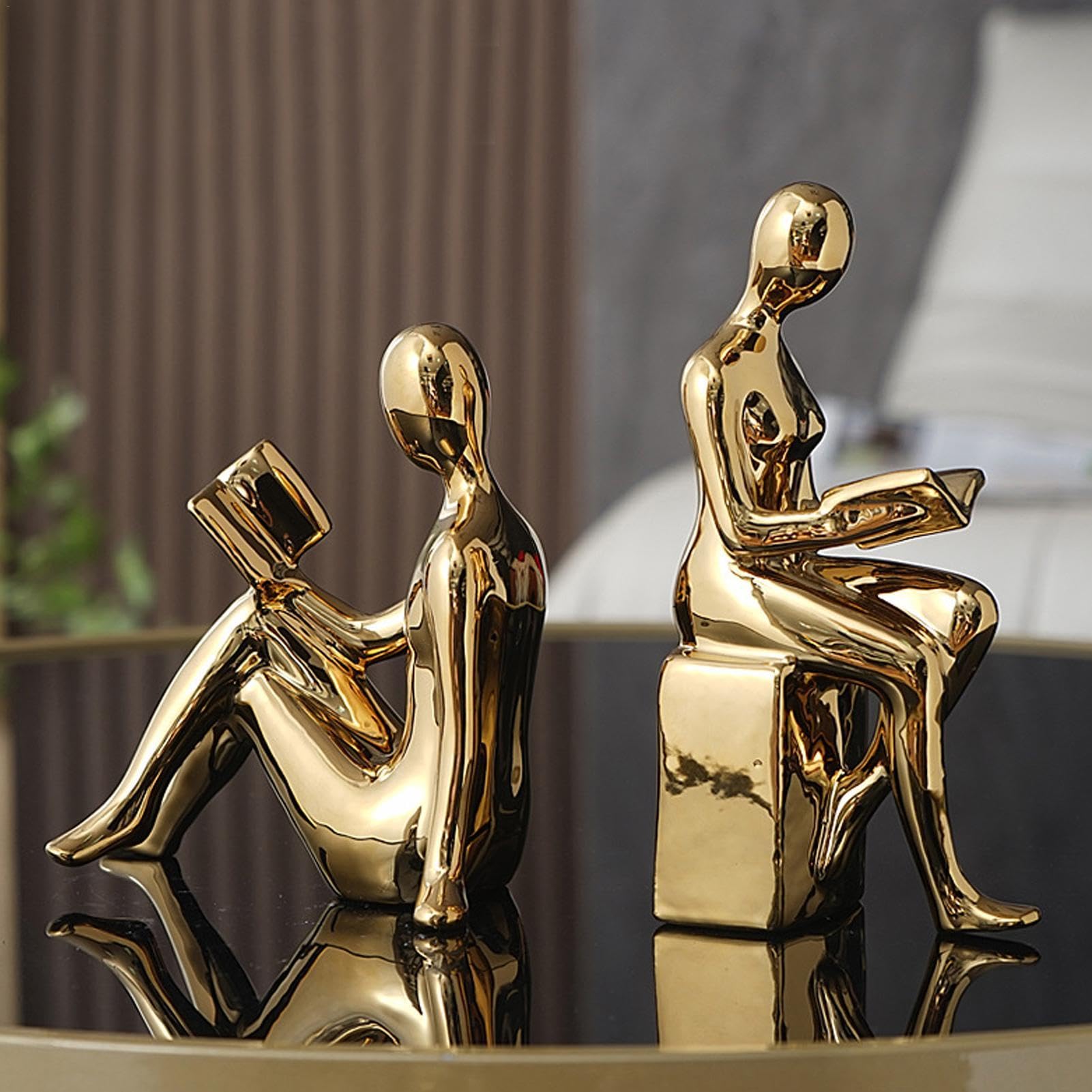 Dekorative Buchstützen für schwere Bücher, 2 x abstraktes Statuen-Design