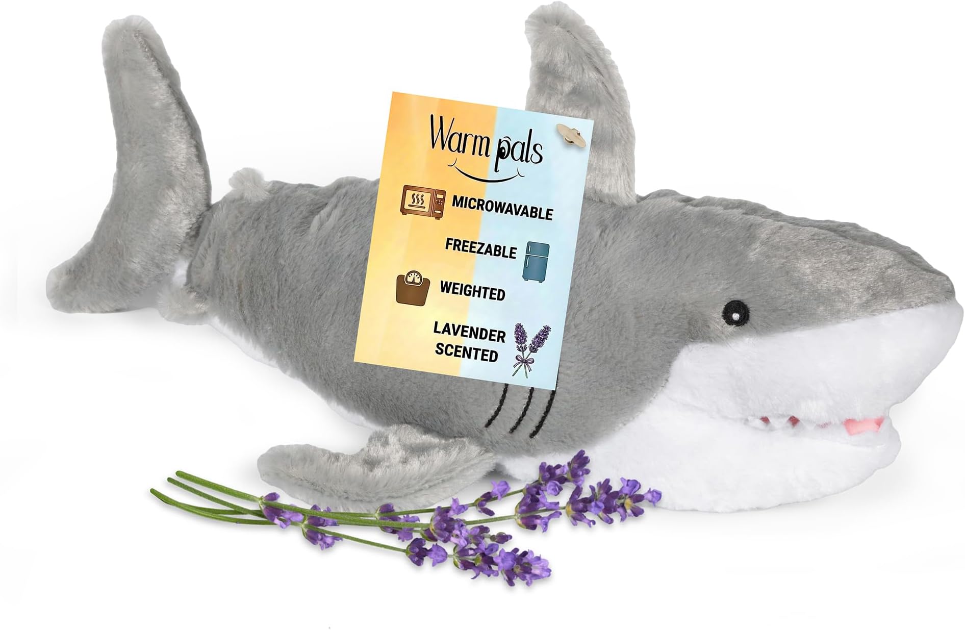 1i4 Group Warm Pals - Samuel Shark - 1.5lbs - Cozy Microwavable Lavender Scented Plush Toys - Heated Stuffed Animal - Heatable Coolable Bedtime Comfort Plushie
