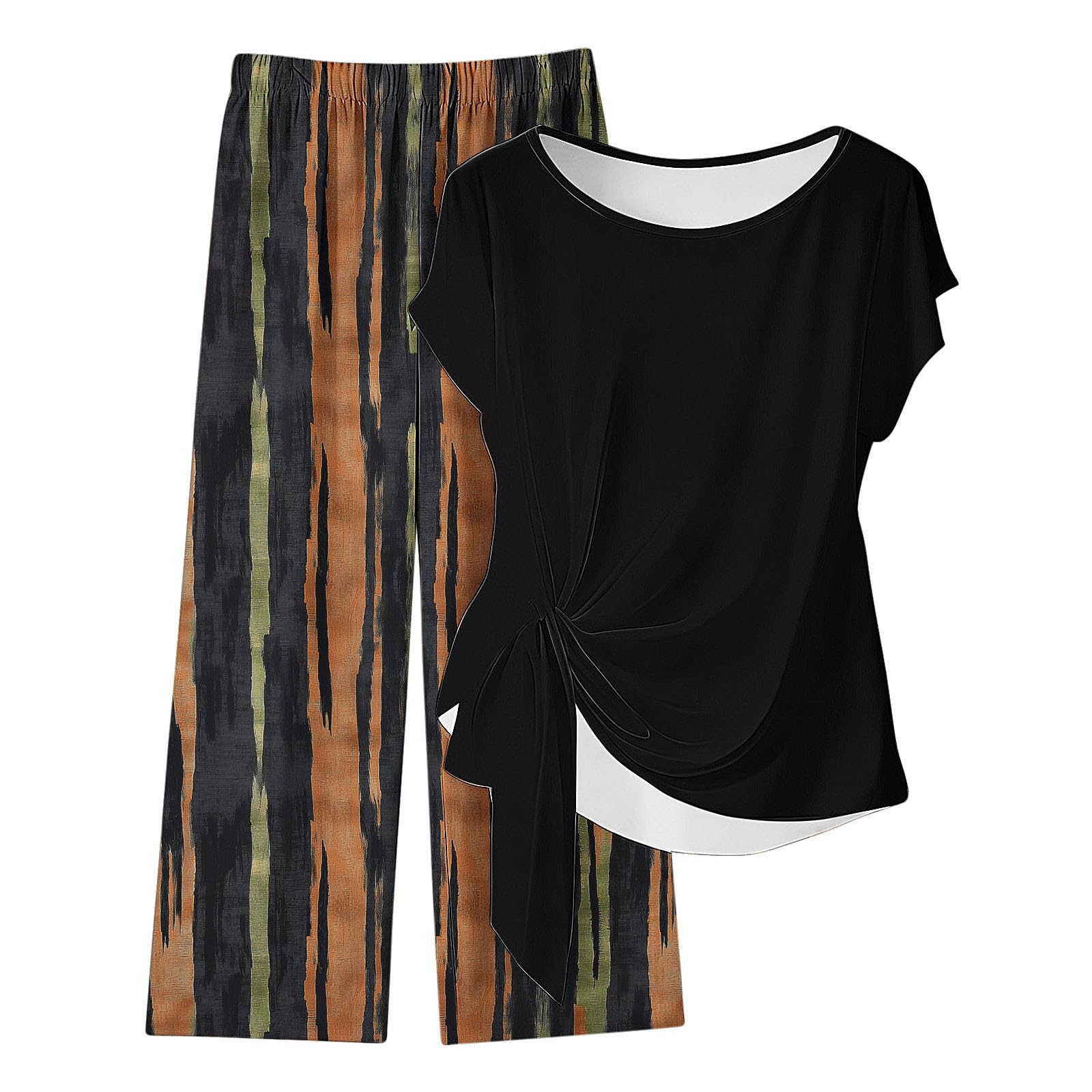 Conjunto Mujer Vestir Dos Piezas,Conjuntos Verano Dos Piezas Elegante Trajes de Blusa Manga Corta y Pantalón Piernas Anchas Casual Suelta Ropa Chándal Cómodo Loungewear Trabajo Diarios