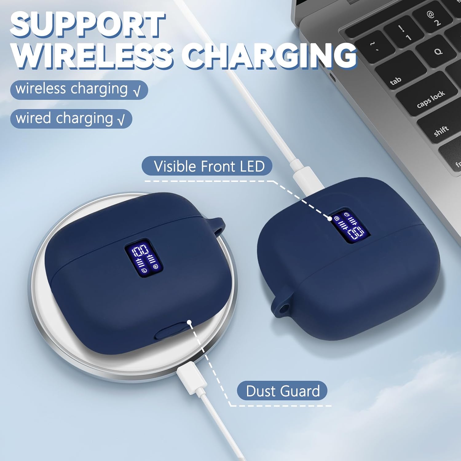 Silicone Case for TAGRY X08 Wireless Earbuds Case, Compatible with TAGRY Bluetooth Headphones True Wireless Earbuds with Keychain with Cleaning Pen - Blue - Image 4