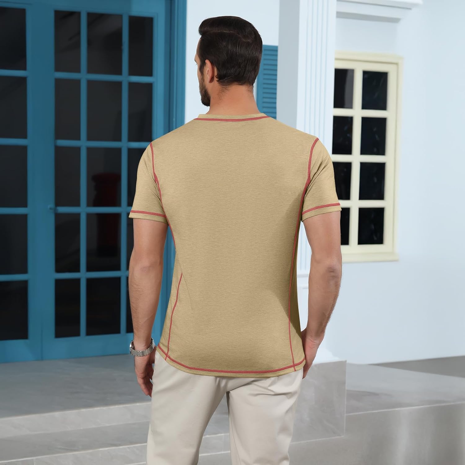 Angbater Men’s Henley Shirts Short Sleeve Casual Button Basic Tee Shirts Summer Lightweight T Shirts with Pocket - Image 2