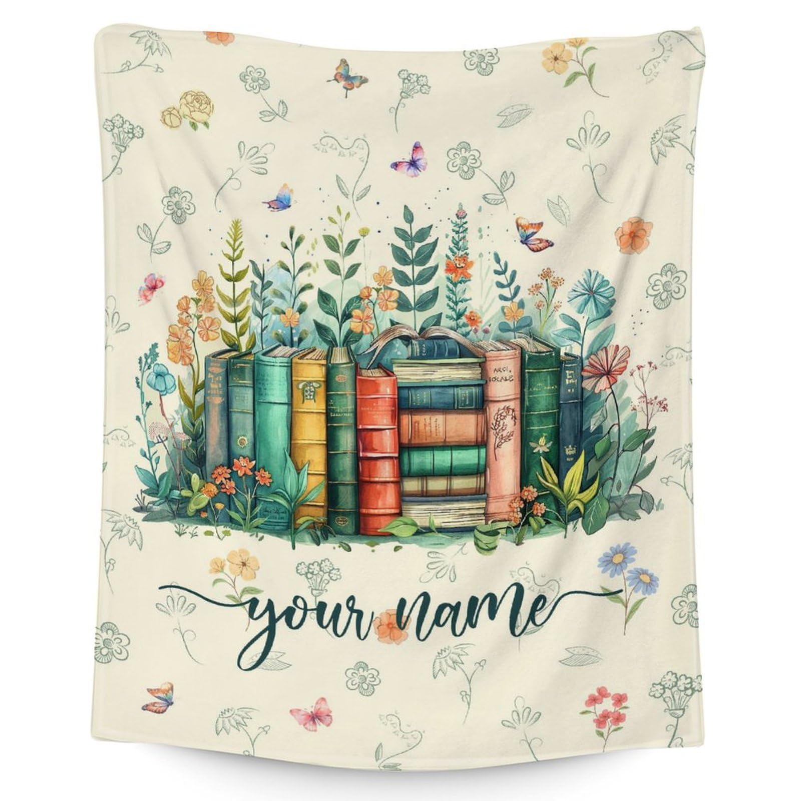 Personalized Books Blanket Gifts with Name for Book Lovers - Vintage 40x50 Inches Lap Size Reading Throw Blanket for Library - Soft Fuzzy Comforter