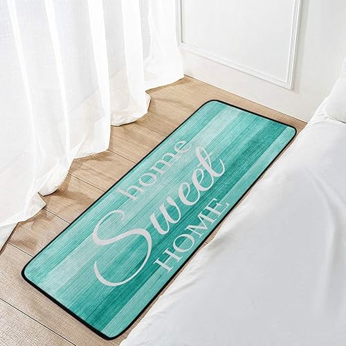 Miniatura 7 de Emelivor Tapete de cocina de girasol lavable, tapete de cocina de madera turquesa para el suelo, hogar, dulce hogar, cojín antifatiga, tapete cómodo
