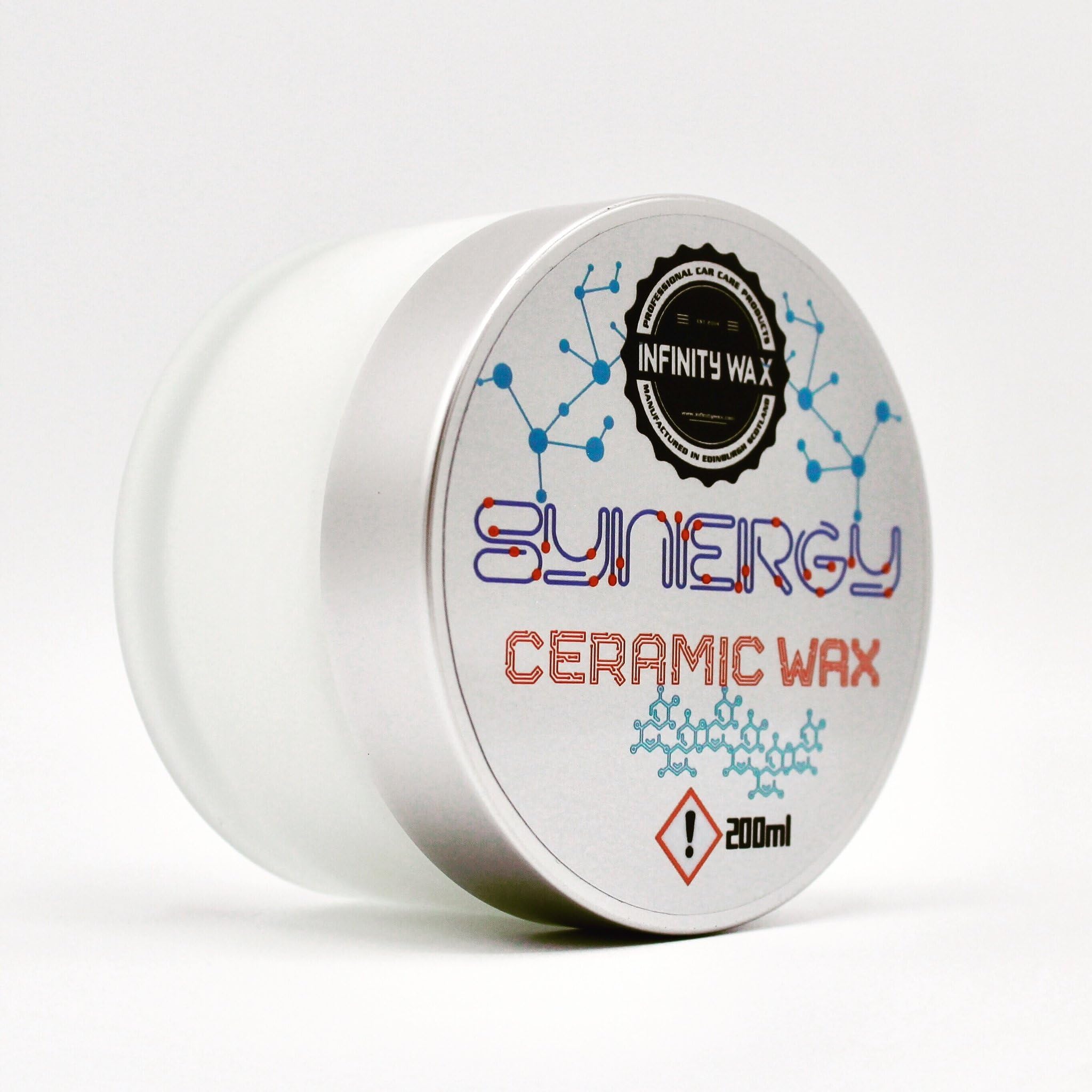 Infinity Wax Synergy Ceramic Wax 200ml – Ultra Durable Synthetic Wax with SiO₂, Fluoropolymer & PE Blend – 14-Month Protection, 124° Water Contact Angle, Covers Up to 25 Vehicles