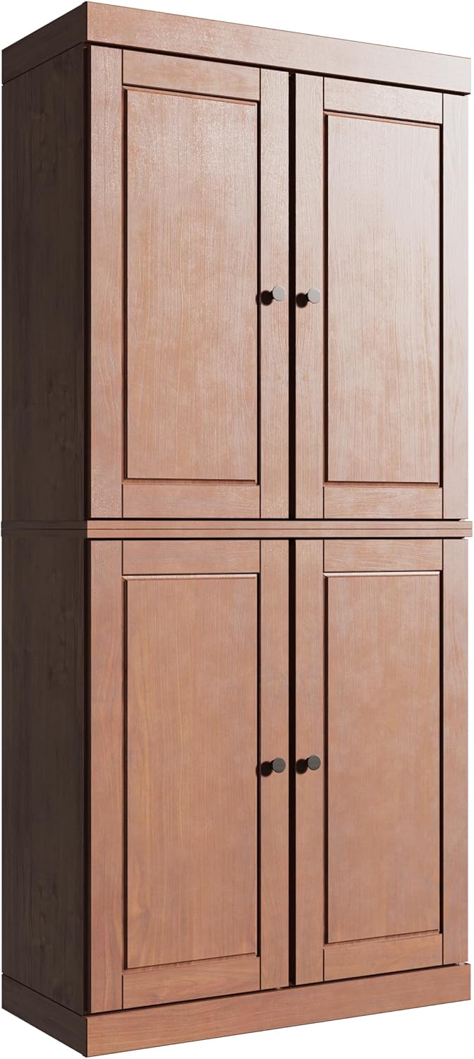 Palace Imports Solid Wood Bookcase - 6-Shelf Tall Bookshelf, 71.5” H x 32” W - Mocha, Wooden Cabinet Doors, Adjustable Shelves, 100% Renewable Eco-Friendly Wood, Made in Brazil