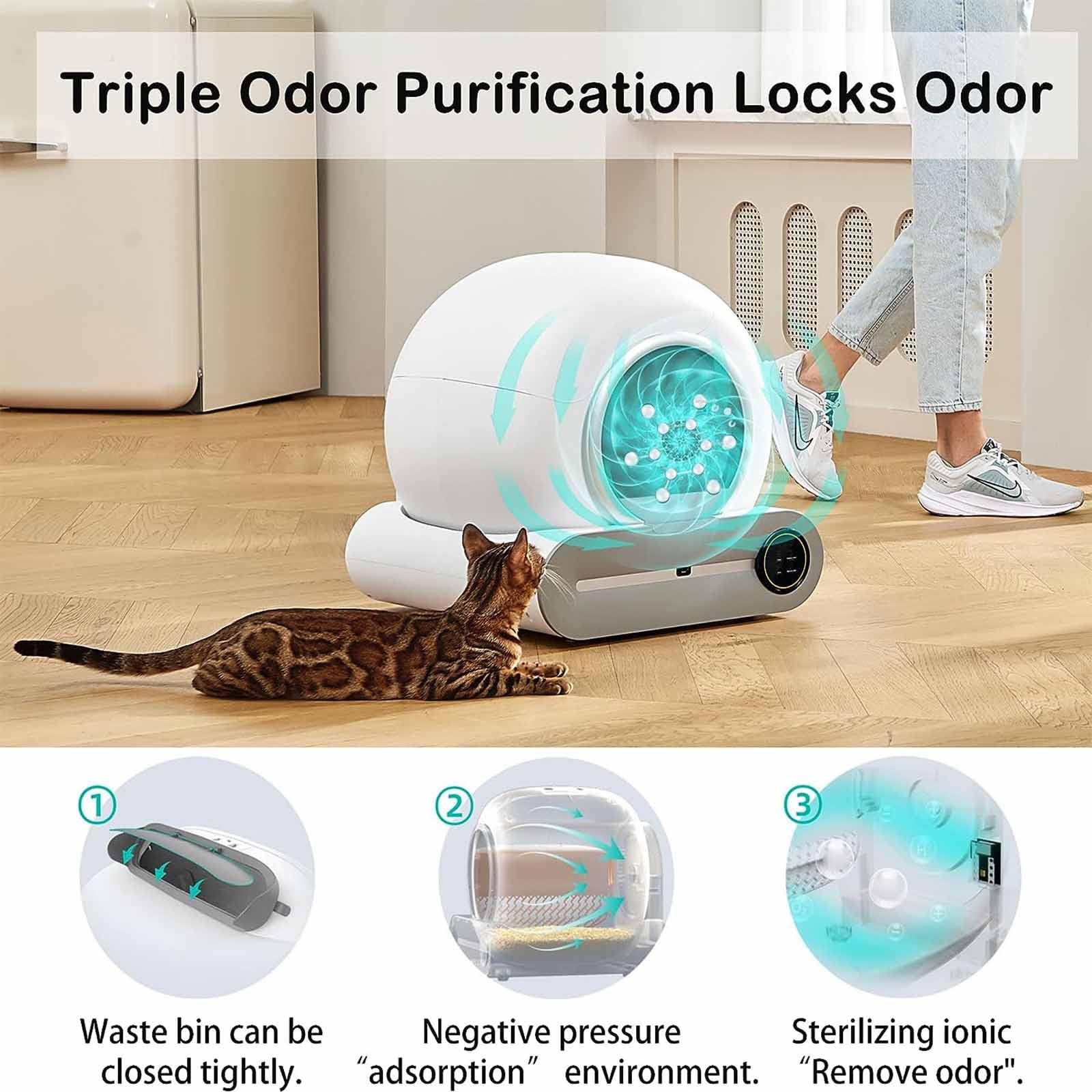 PixCy Controllo App E Monitoraggio della Salute, Nessun Gatto Bloccato, Deodorizzazione Ionica,Contenitore per Rifiuti da 9 Litri, Lettiera Automatica per Gatti con Due Sensorena