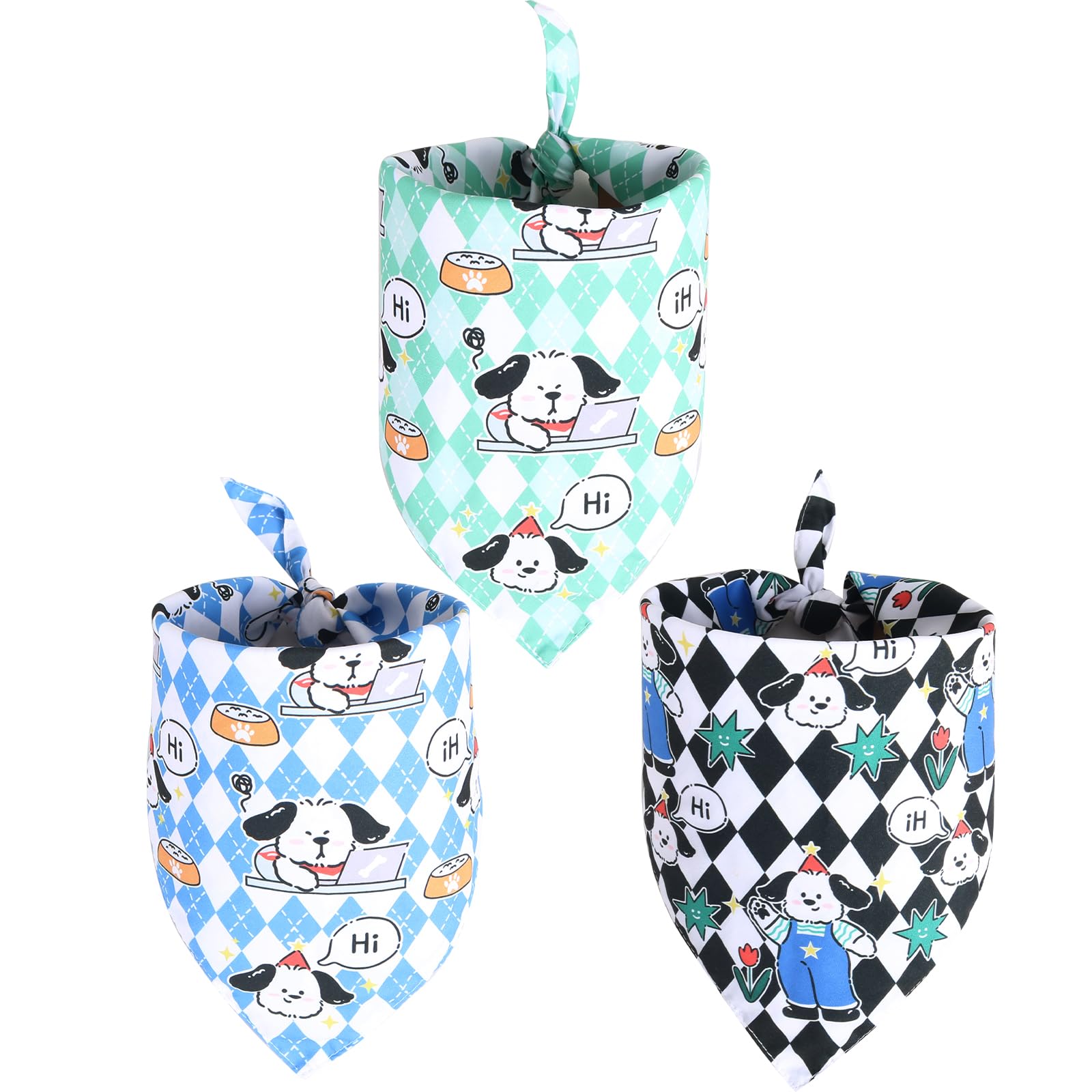 SLSON 3 pañuelos a cuadros para perros reversibles, bandanas para perros, triángulos, lavables, para perros pequeños, medianos, gatos, mascotas