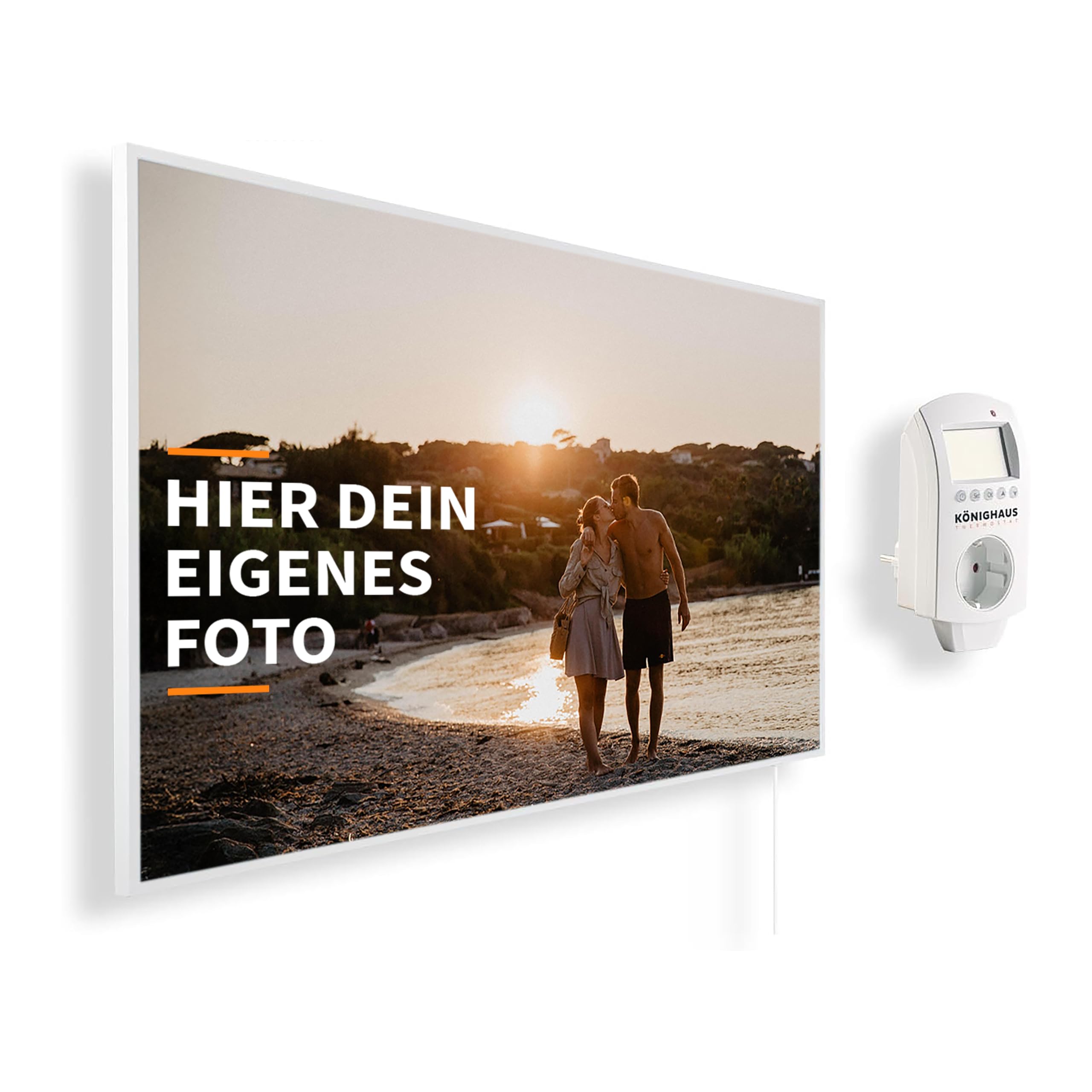 Könighaus Foto Infrarotheizung 800 W - Thermostat - 11-21 m² | Weißer Rahmen, eigener Motivdruck, TÜV, 5 Jahre Garantie, Made in Germany