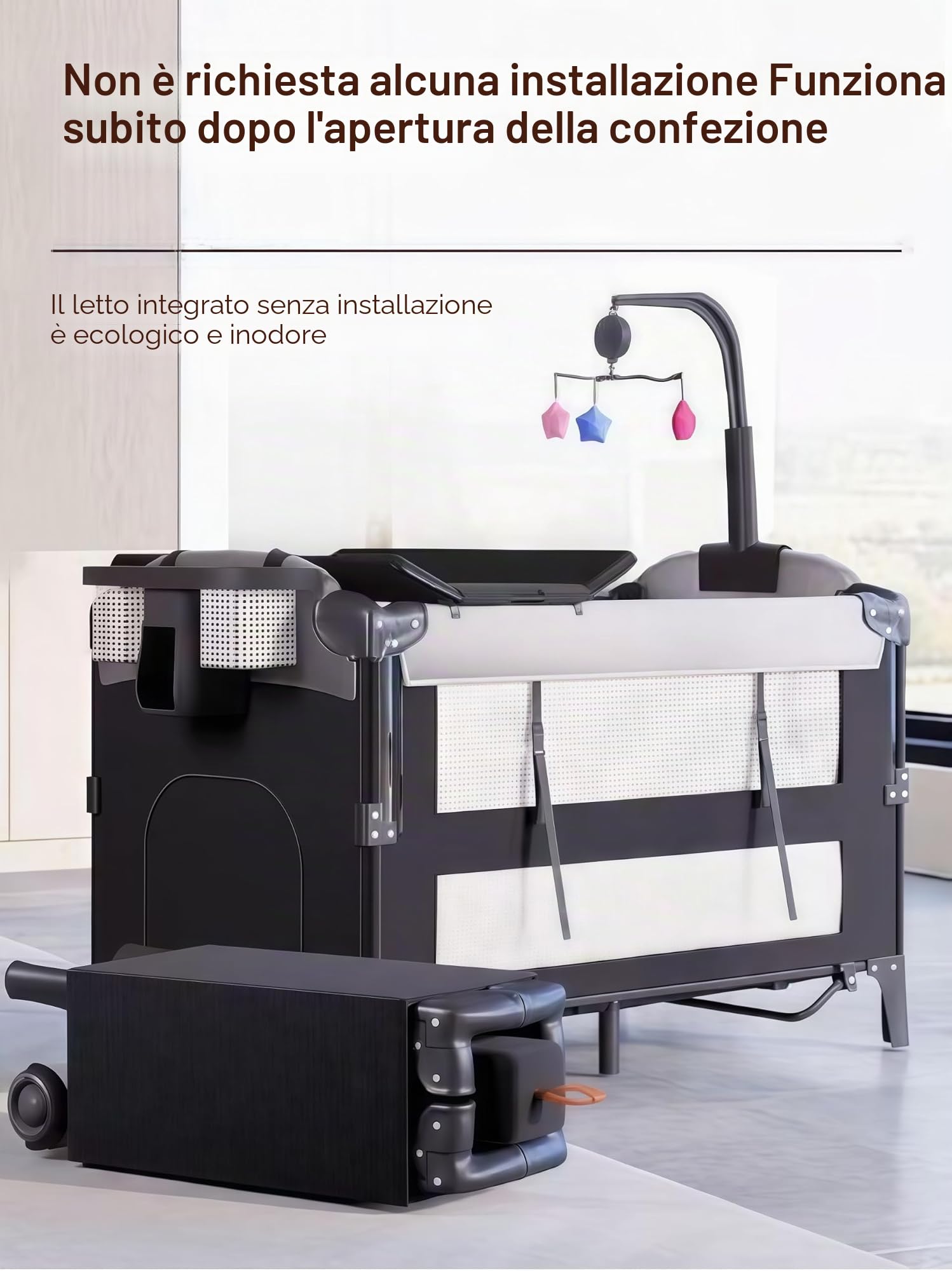 MoLi Lettino da Campeggio per Bambini con Fasciatoio, Altezza Regolabile Culla da Campeggio, Comodo e Robusto Lettino Bambino 0-3 Anni, Pieghevole e Mobile Baby Bed (6602 Grey without Net)